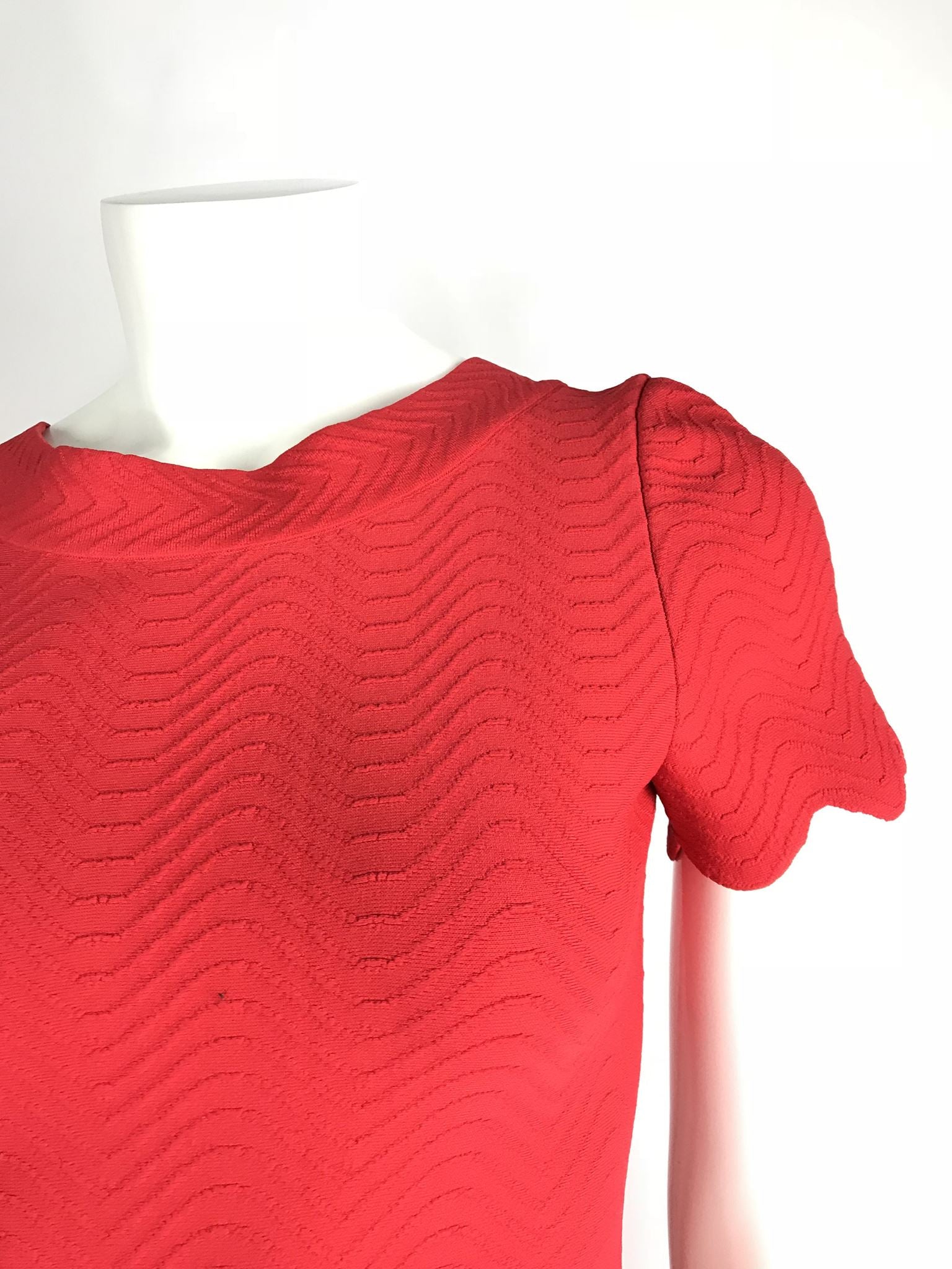 $3k Alaïa Ondes Jersey Scalloped Midi Dress Wave Stripe Low Back Red US 10