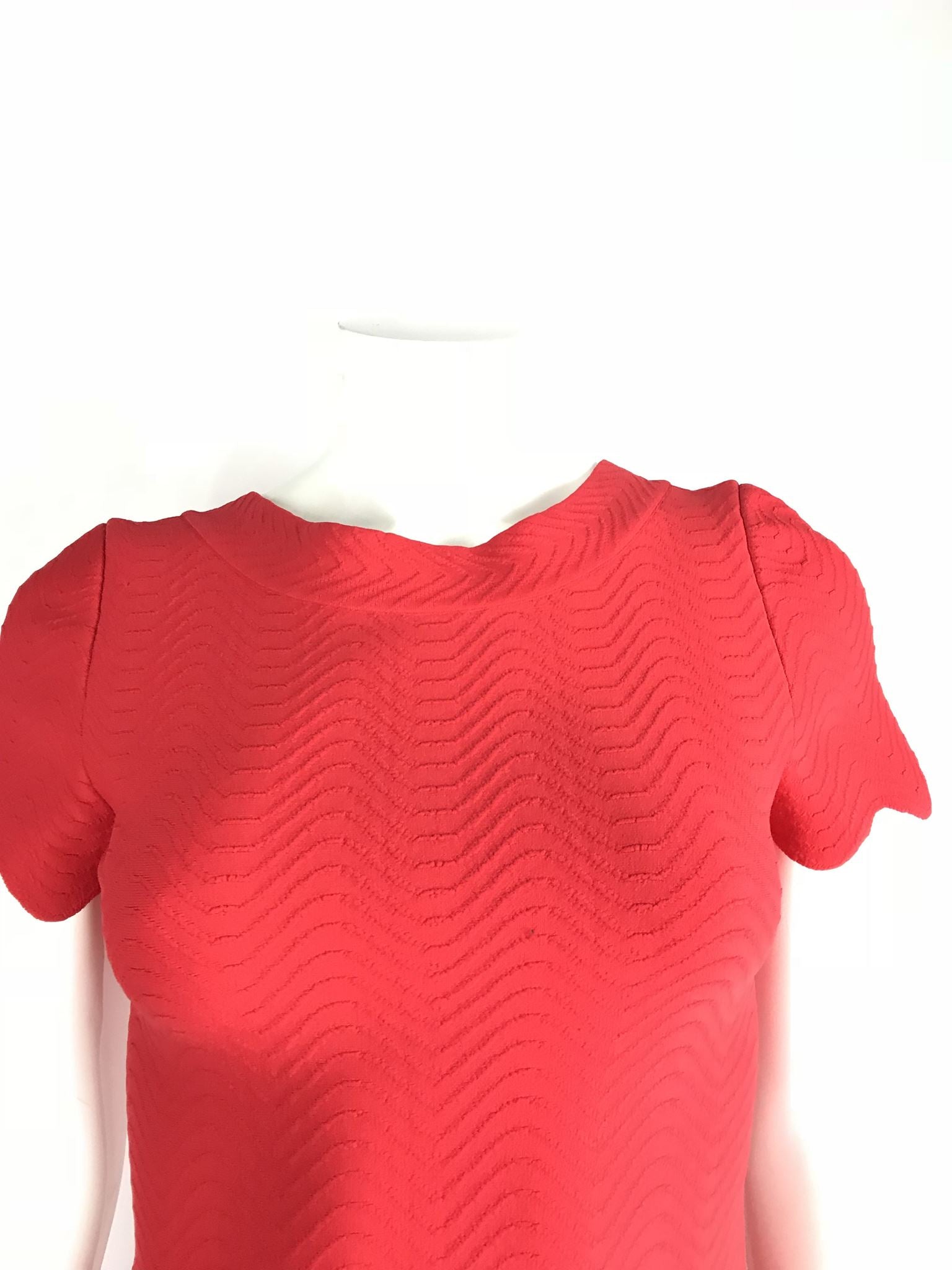 $3k Alaïa Ondes Jersey Scalloped Midi Dress Wave Stripe Low Back Red US 10