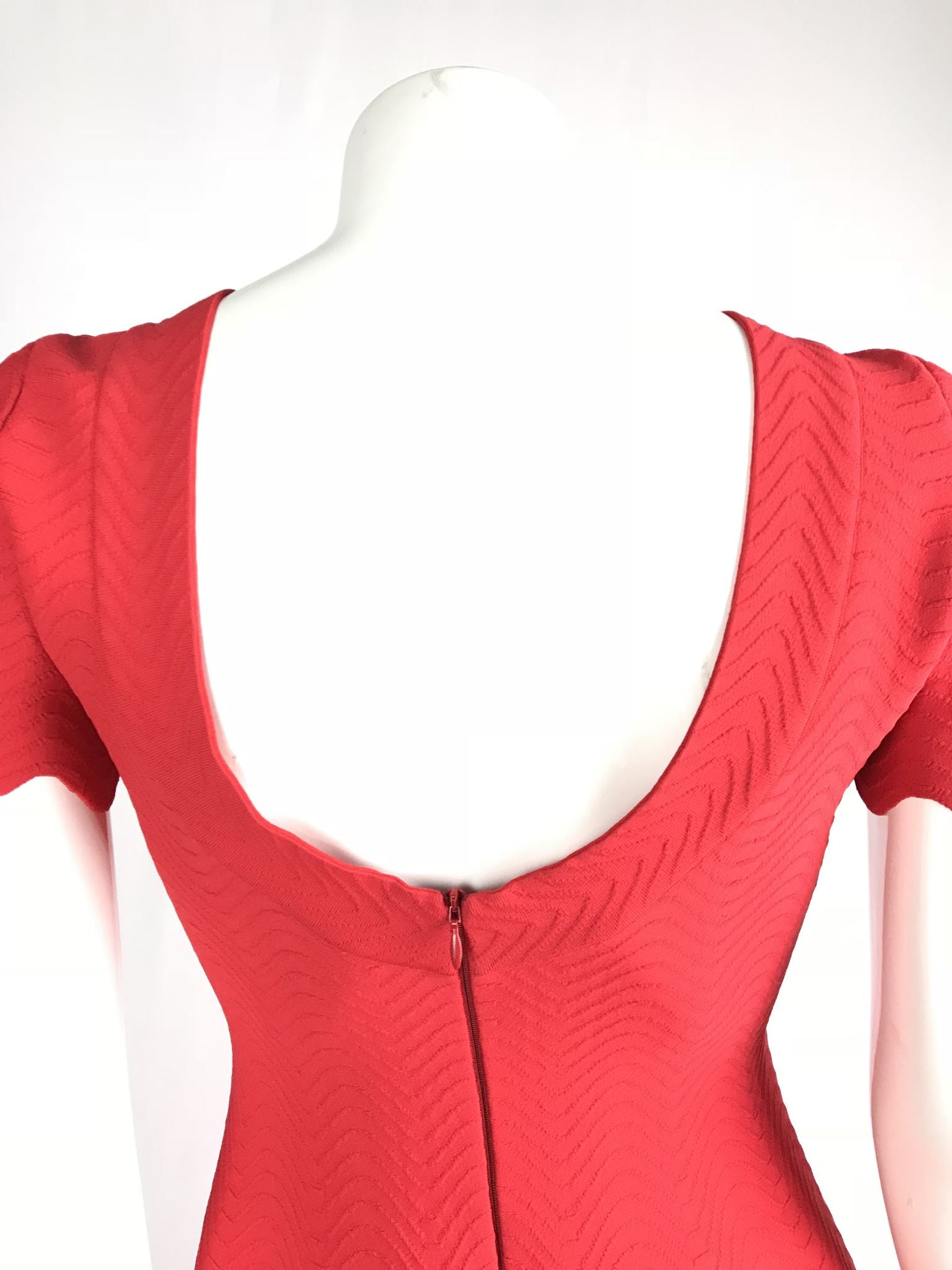 $3k Alaïa Ondes Jersey Scalloped Midi Dress Wave Stripe Low Back Red US 10