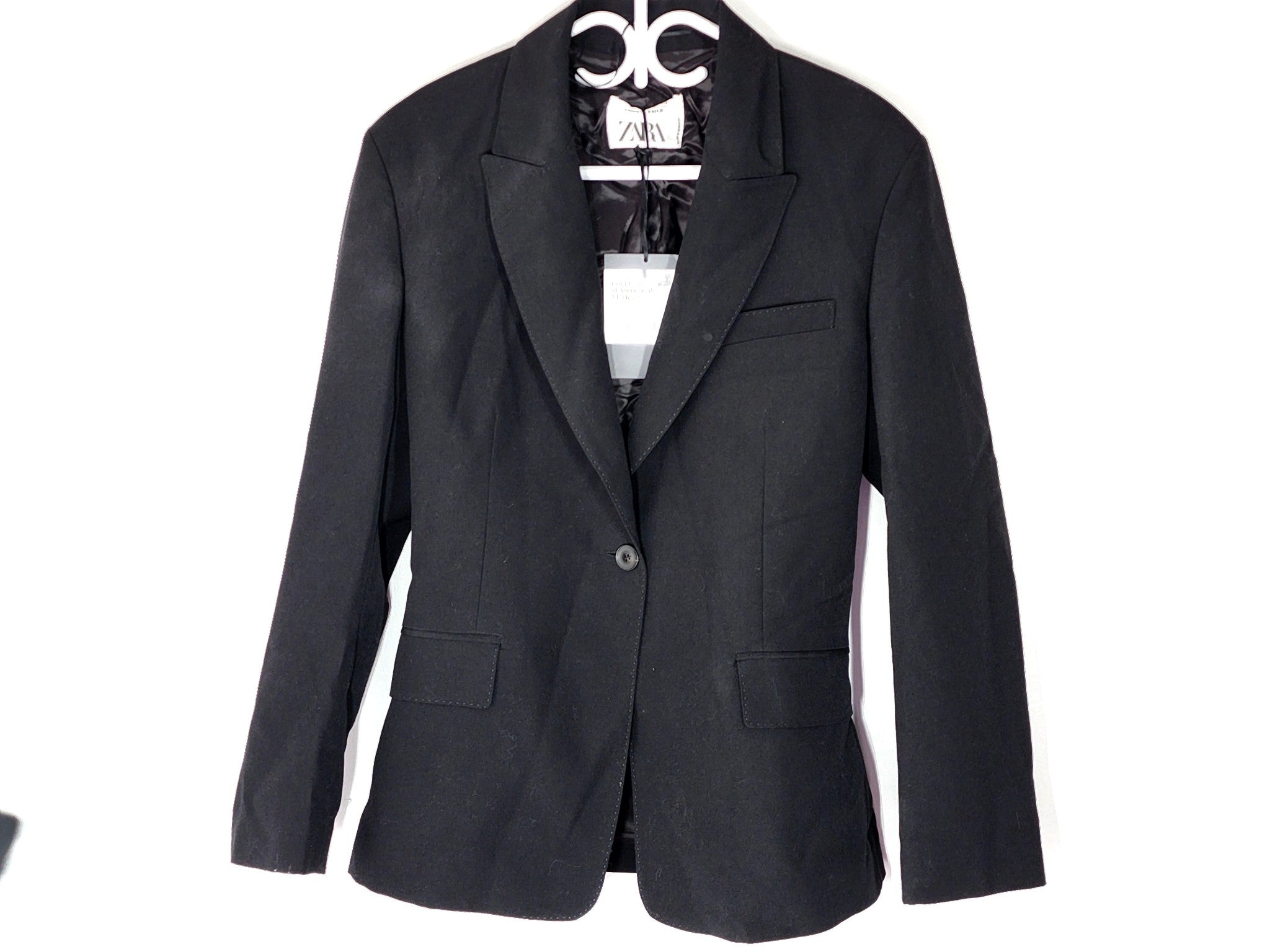 Zara Women's 100% Wool Fitted Blazer Suit Jacket Black Sz M