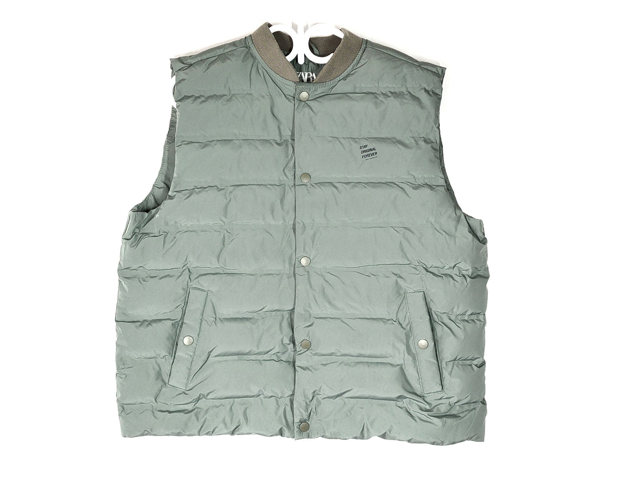 Zara Kids' Teens' Puffer Bomber Vest Light Khaki Green Sz 13-14 Yrs