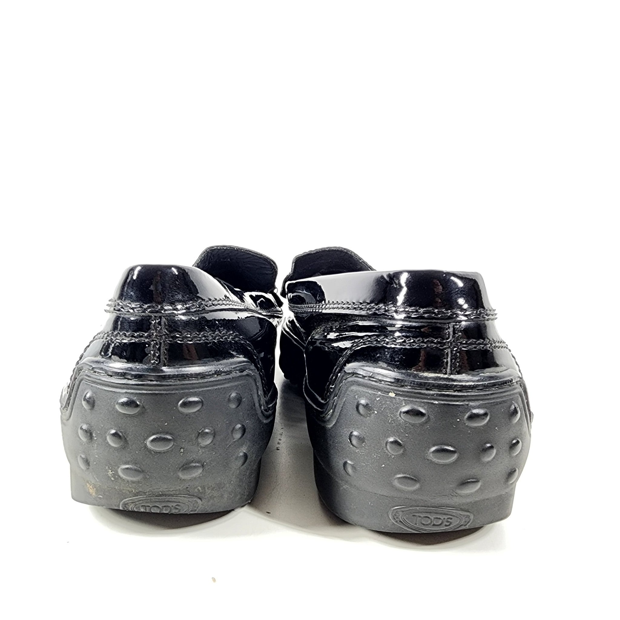 Tod's Womens Black Patent Leather Loafers Slip On Rubber Sole Flat Shoes Sz 8