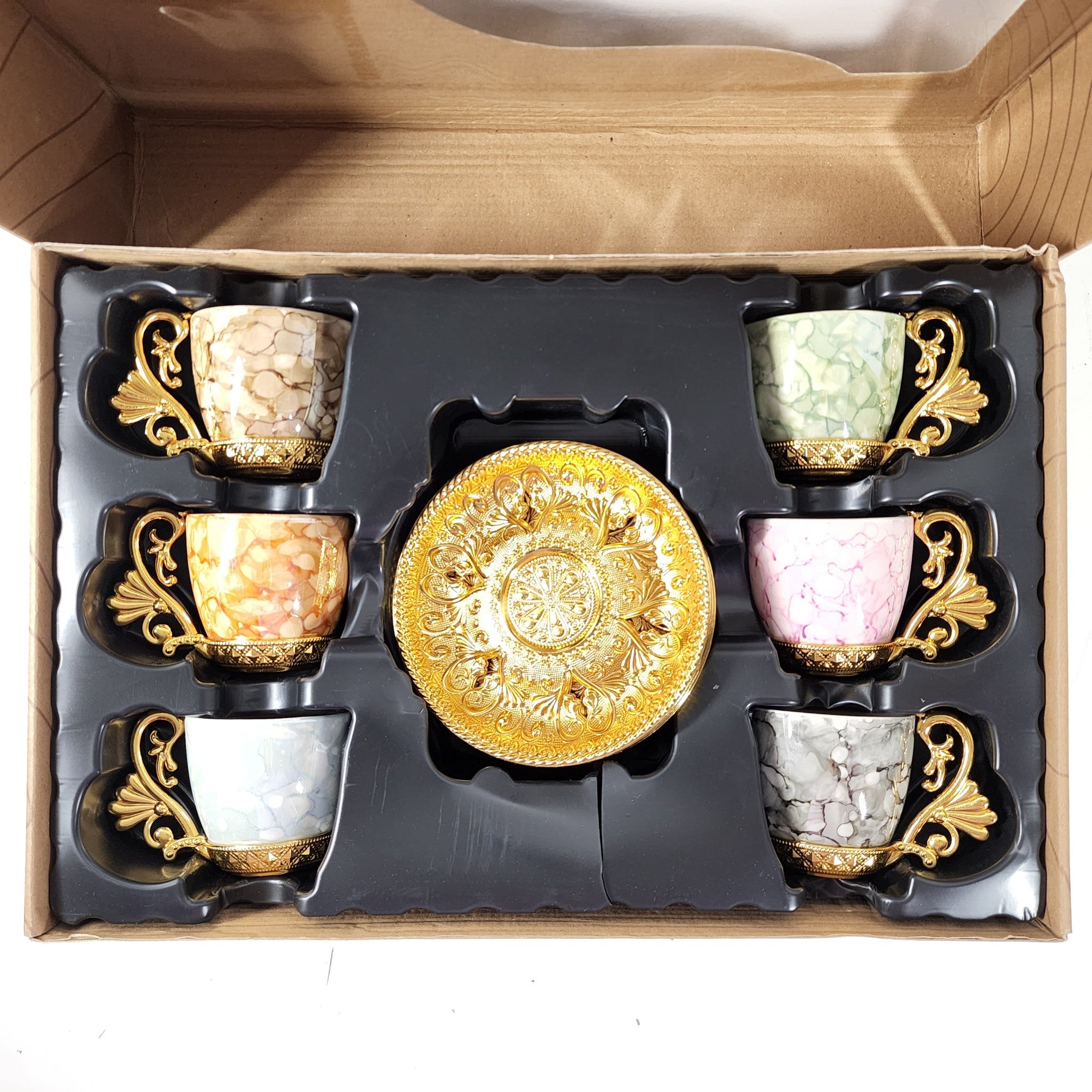 Lal Mix Design 6 Person Turkish Coffee Set Cups & Saucers Porcelain