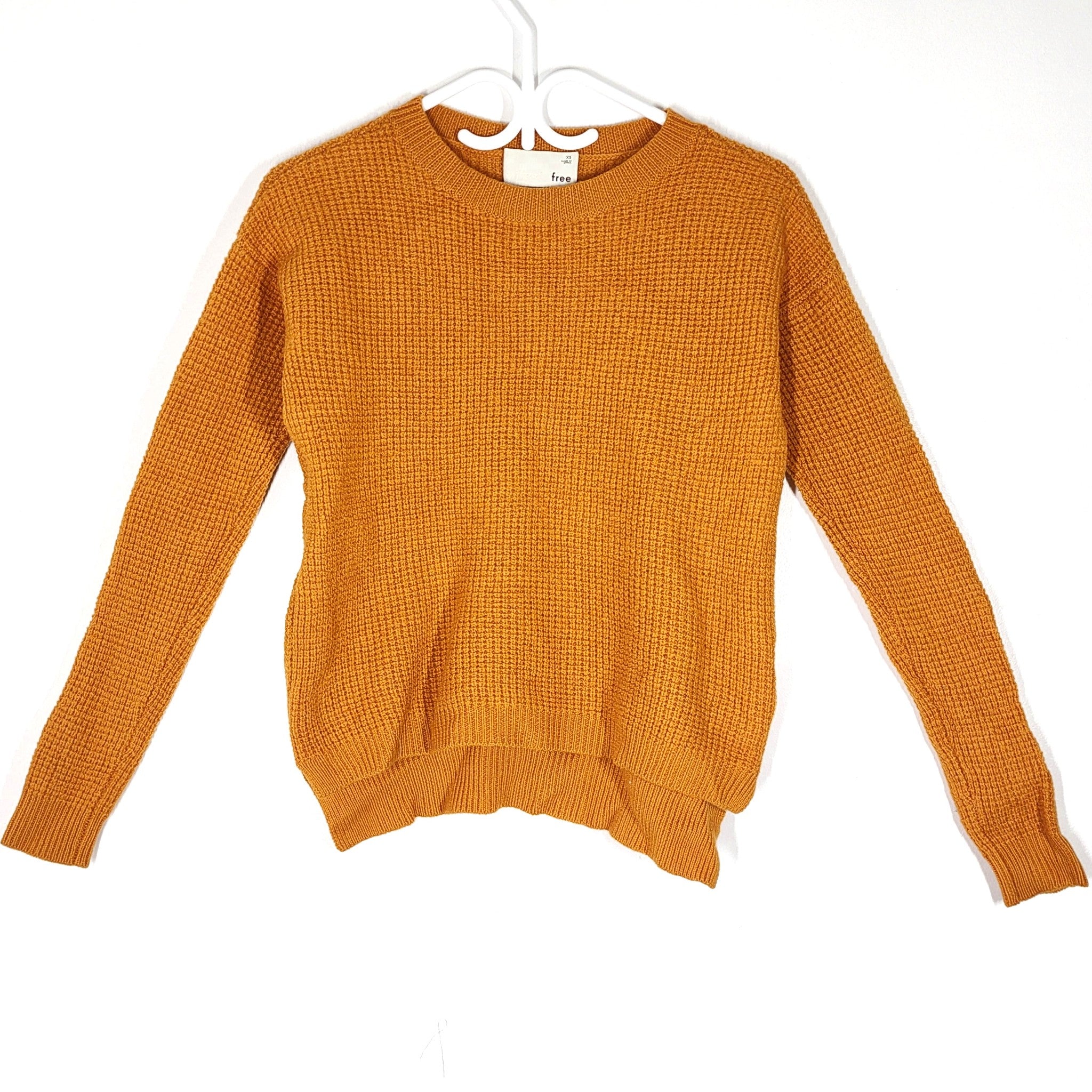 Wilfred Free Women's Isabelli Merino Sweater Waffle-Knit Crew Neck Orange Sz XS