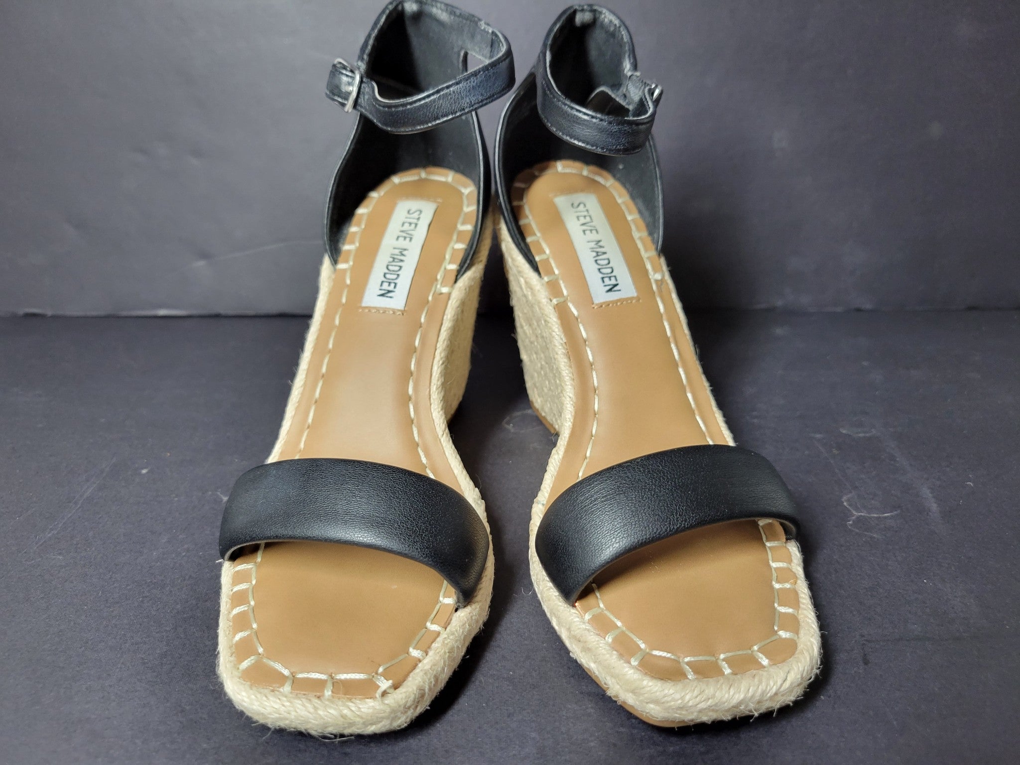 Steve Madden Women's Submit Wedge Heel Espadrille Sandals Black Sz 5