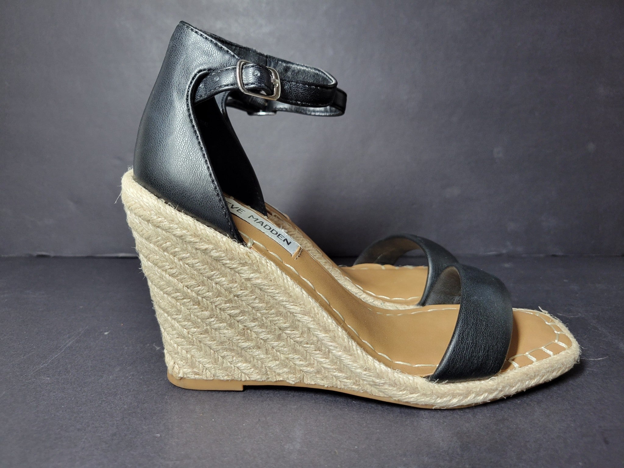 Steve Madden Women's Submit Wedge Heel Espadrille Sandals Black Sz 5