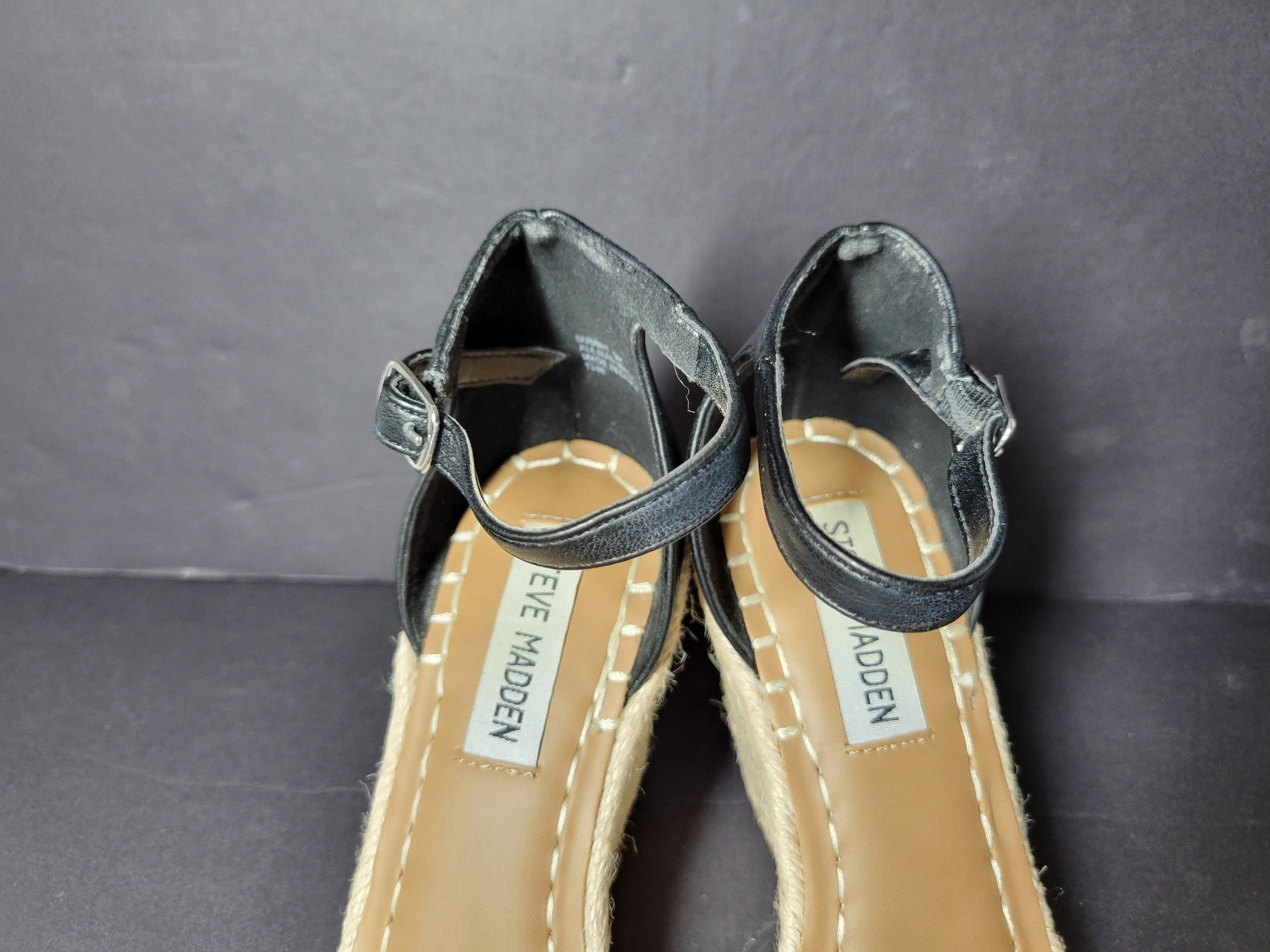 Steve Madden Women's Submit Wedge Heel Espadrille Sandals Black Sz 5