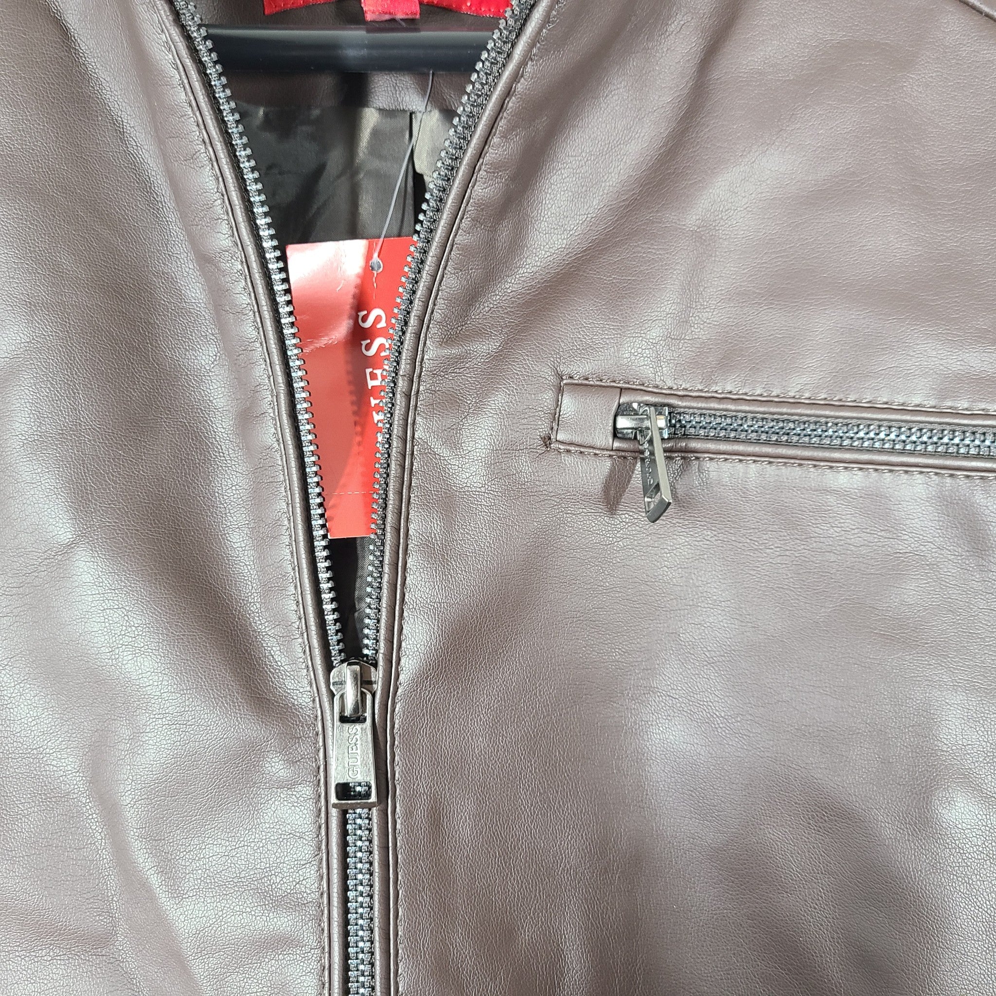 Guess Men's Baron Faux-Leather Moto Jacket Dark Brown Sz M