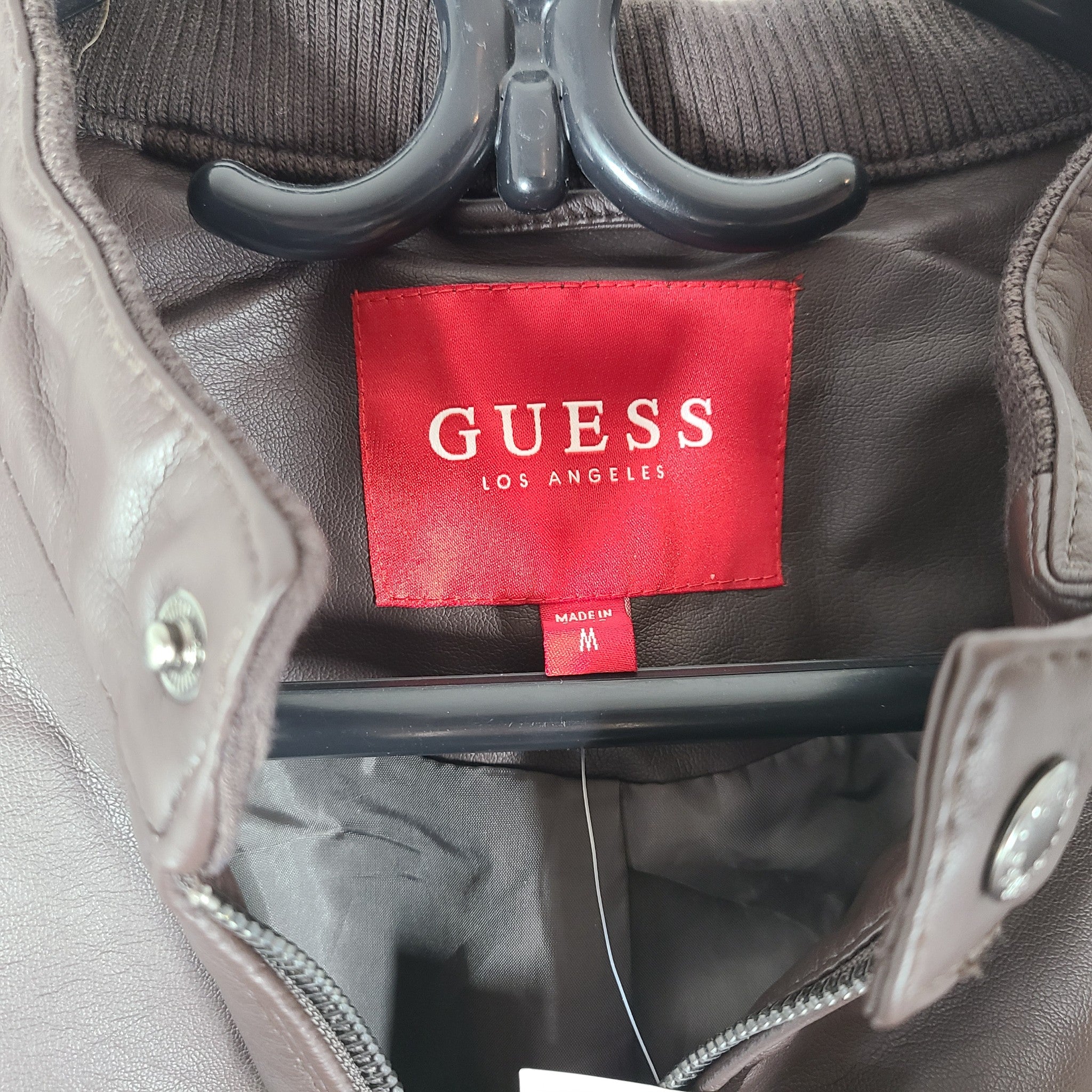 Guess Men's Baron Faux-Leather Moto Jacket Dark Brown Sz M