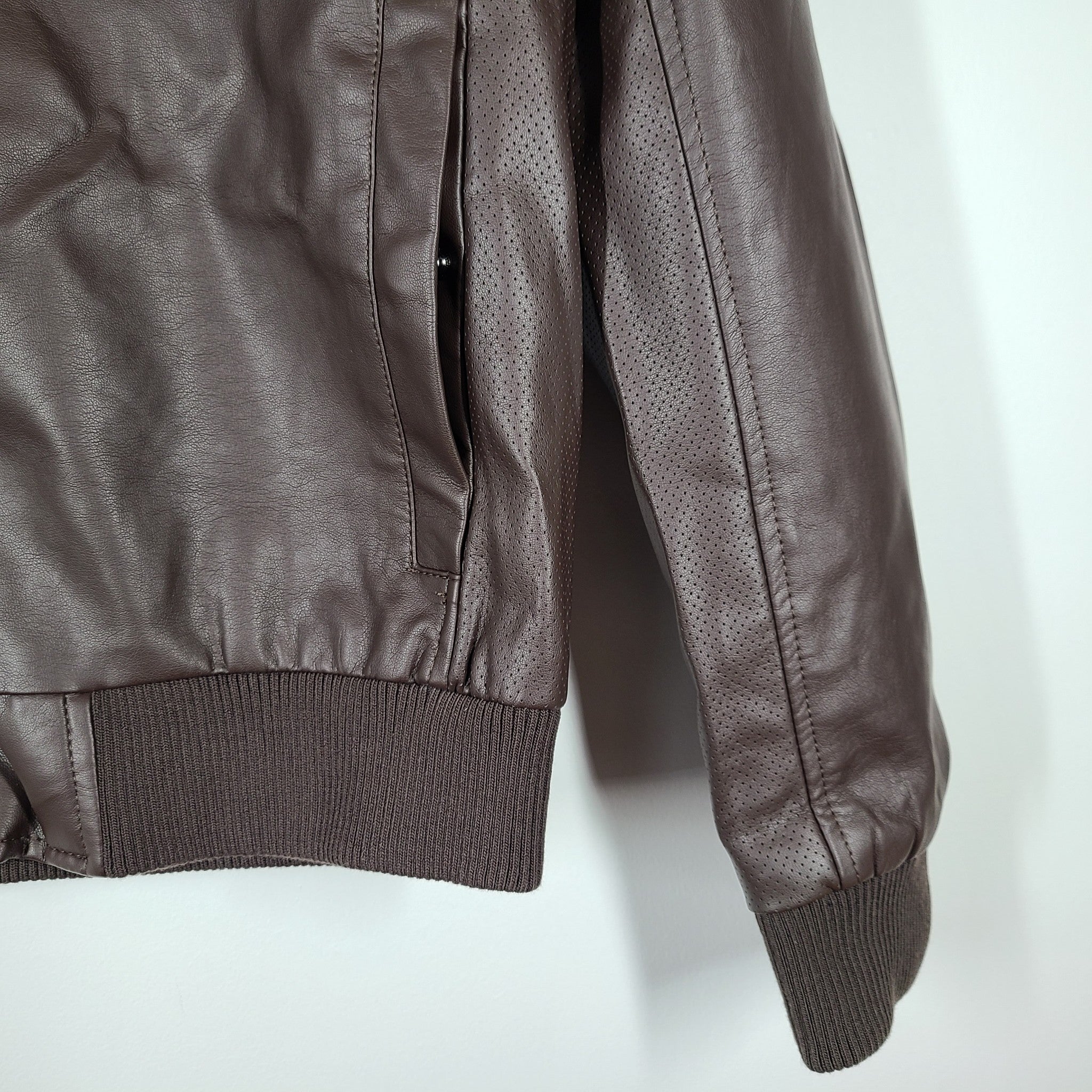 Guess Men's Baron Faux-Leather Moto Jacket Dark Brown Sz M