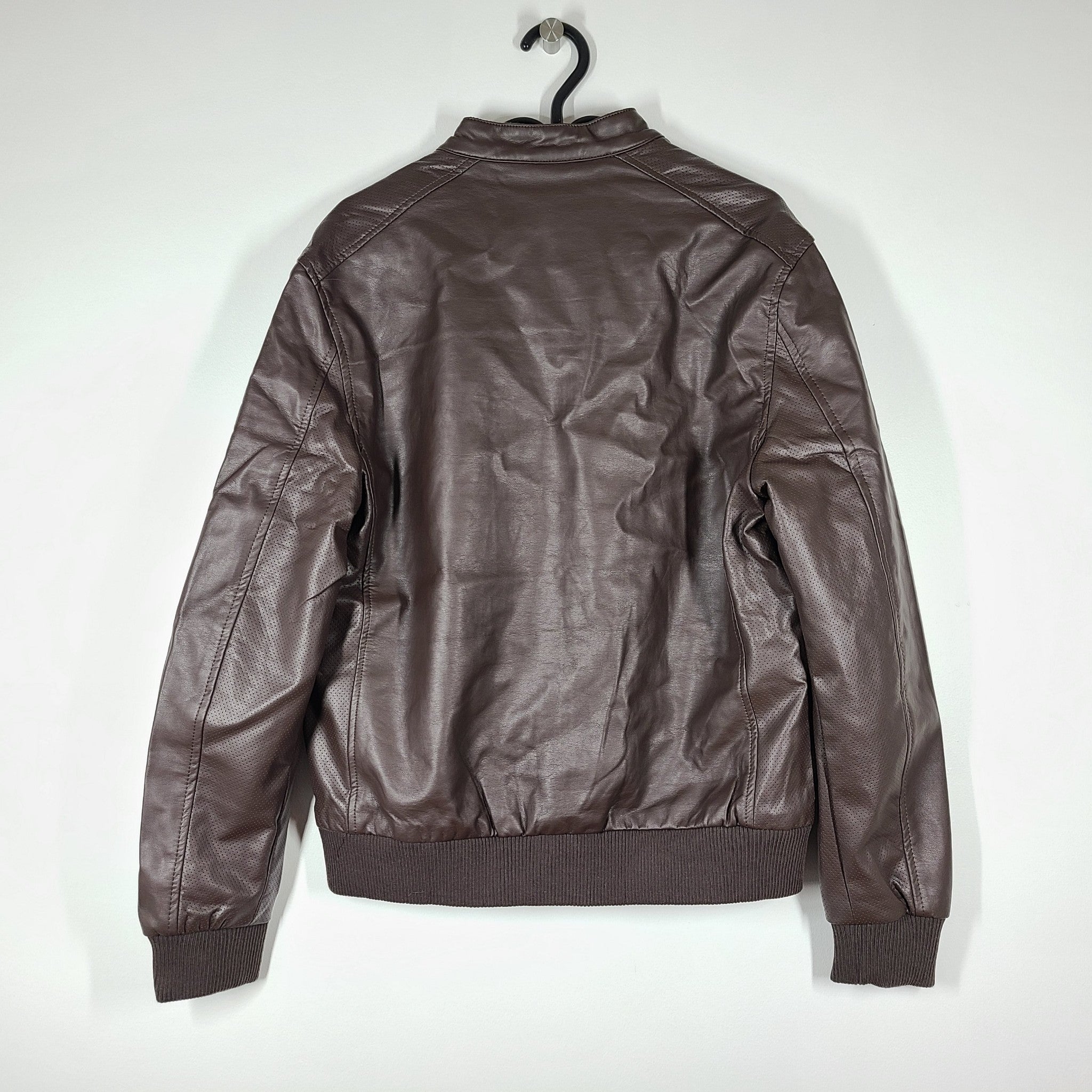 Guess Men's Baron Faux-Leather Moto Jacket Dark Brown Sz M