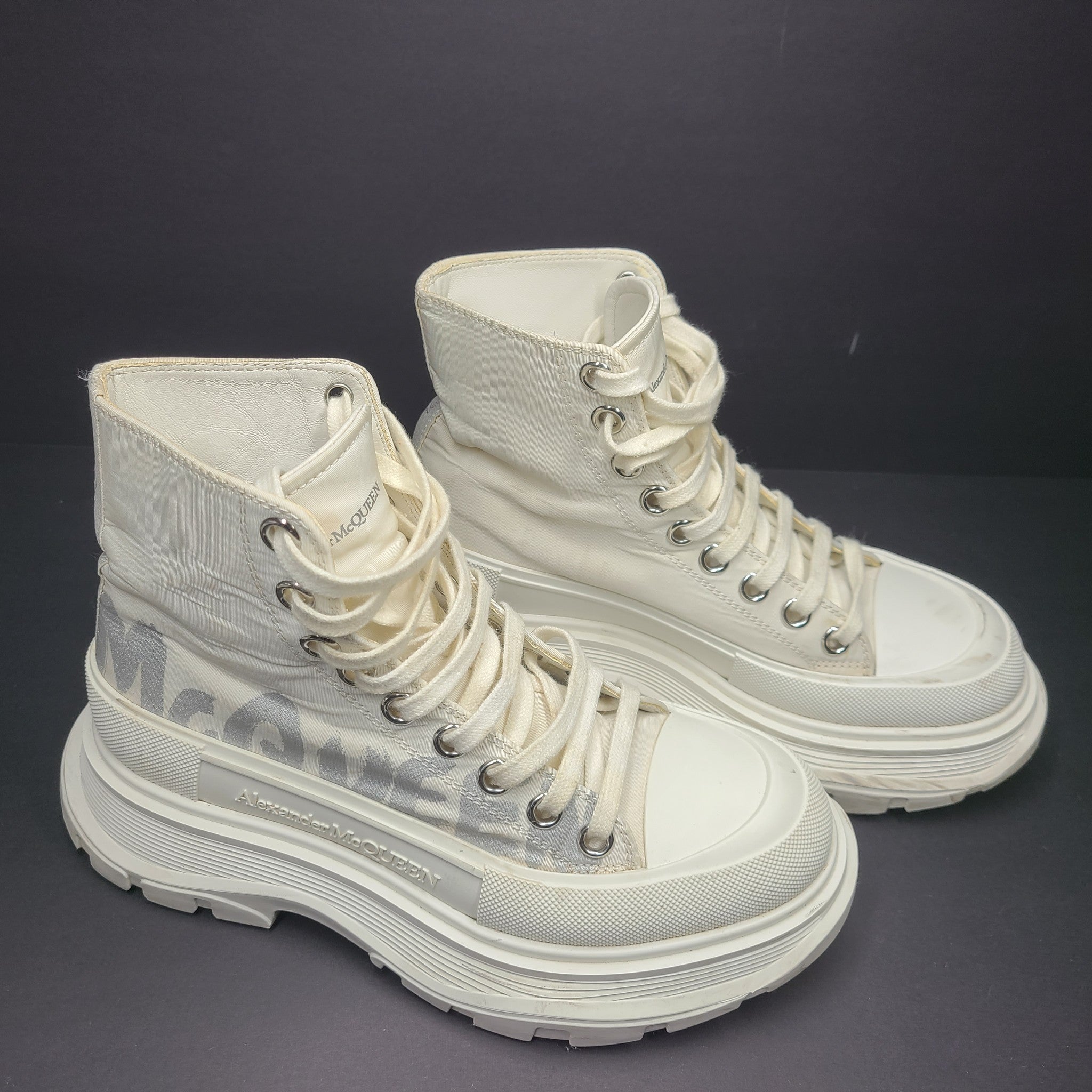 Alexander McQueen White Tread Slick High Sneakers White Silver Sz36 US6