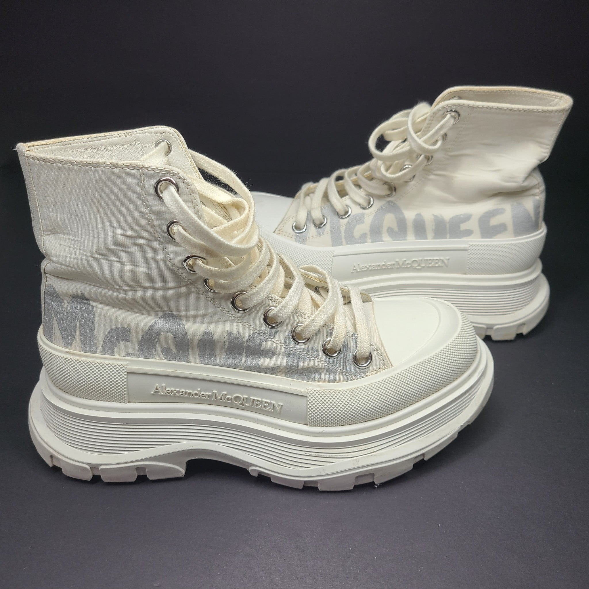Alexander McQueen White Tread Slick High Sneakers White Silver Sz36 US6