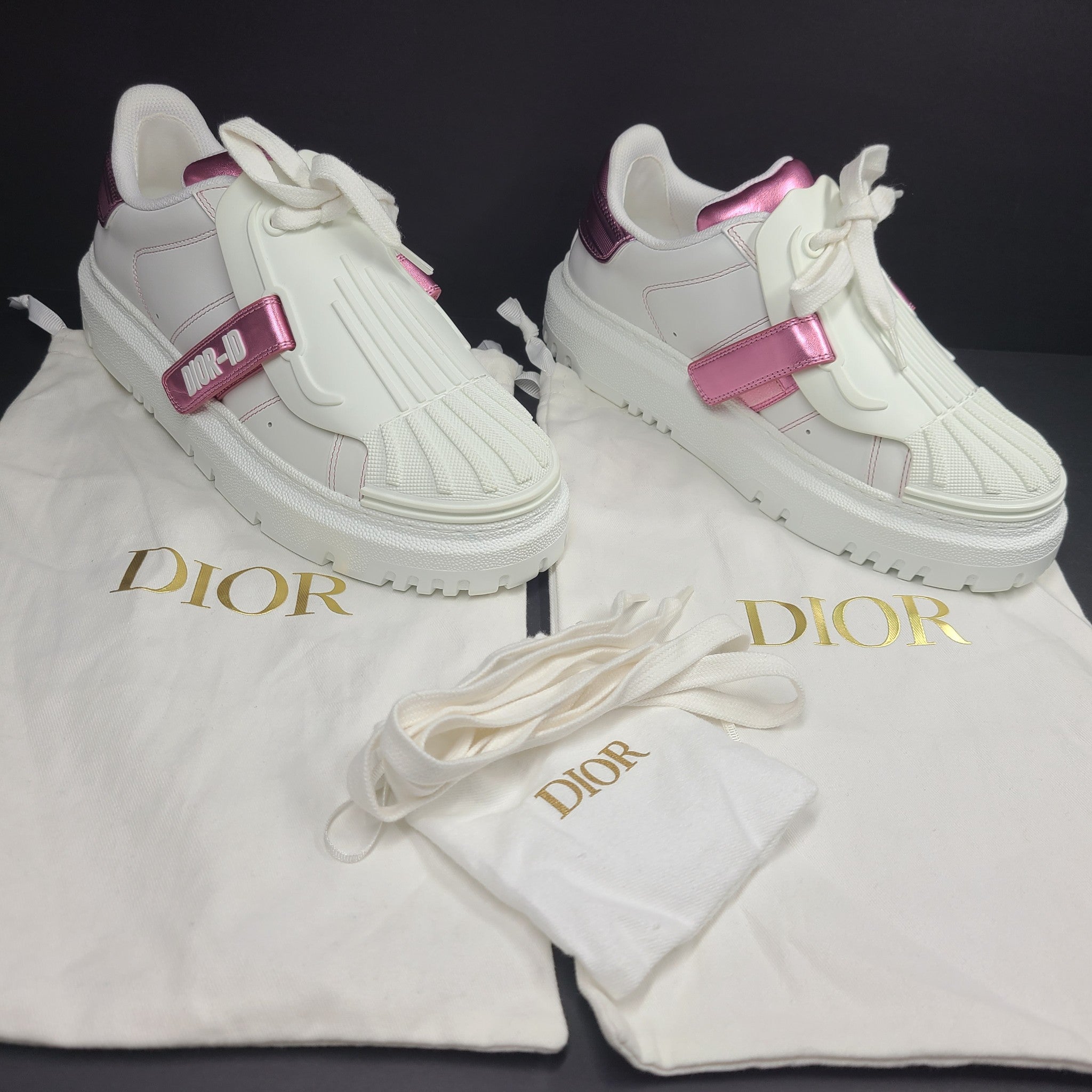 Christian Dior DIOR-ID SNEAKER White / Metallic Pink Calfskin Sz 36.5 US 6.5