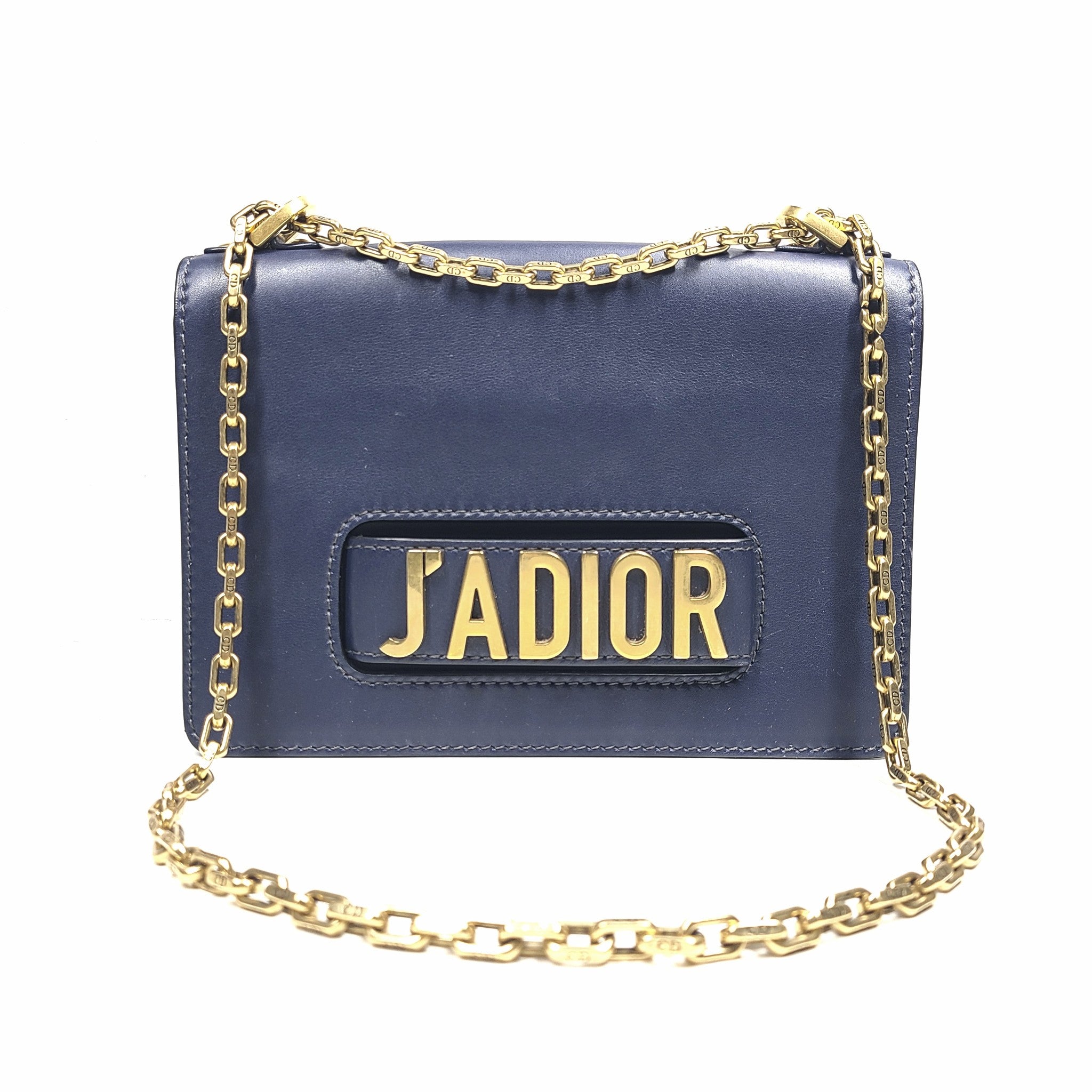 Christian Dior J'Adior Calfskin Chain Flap Bag Navy Blue Gold Hardware