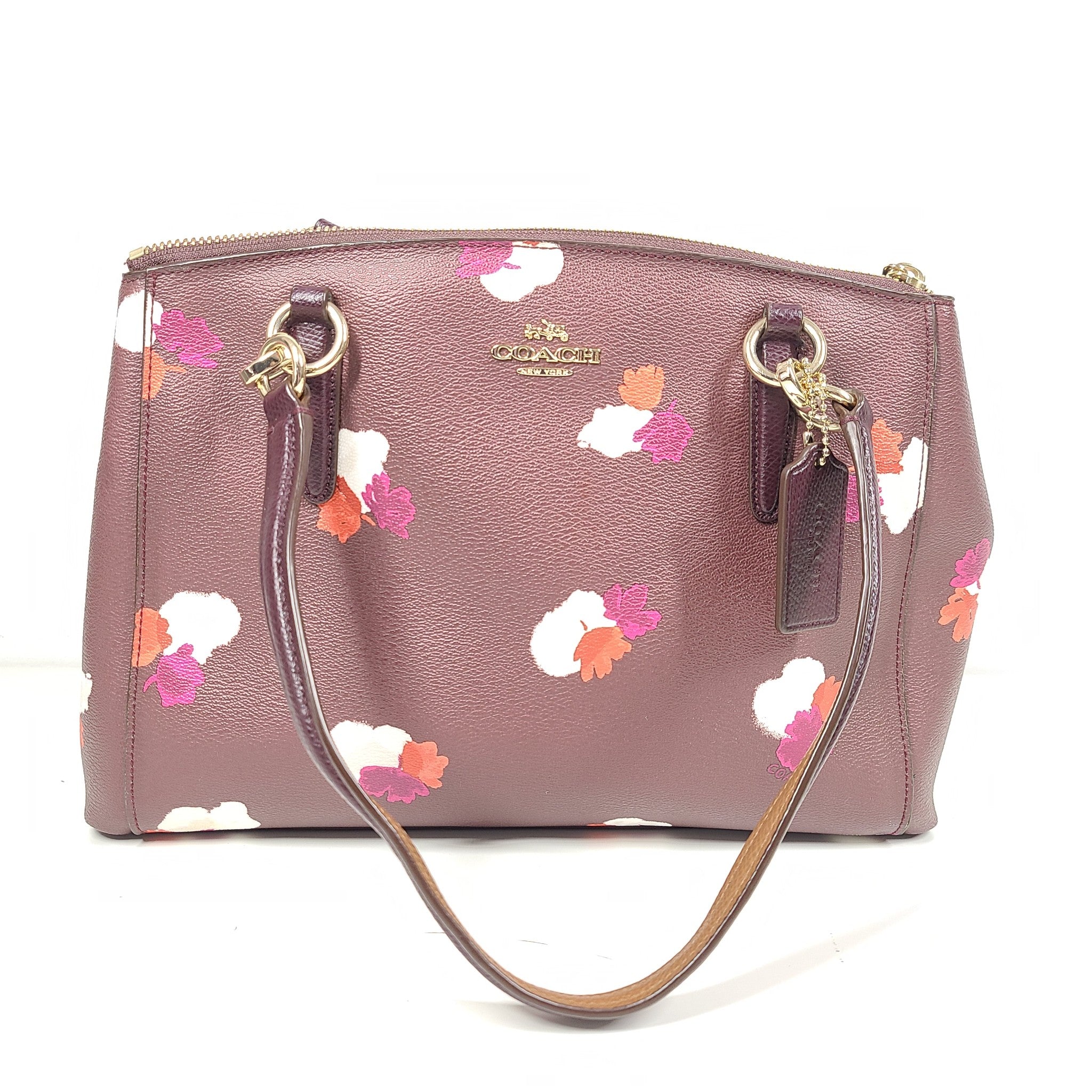 Coach Christie Carryall Burgundy Flower Print Coated Canvas Satchel