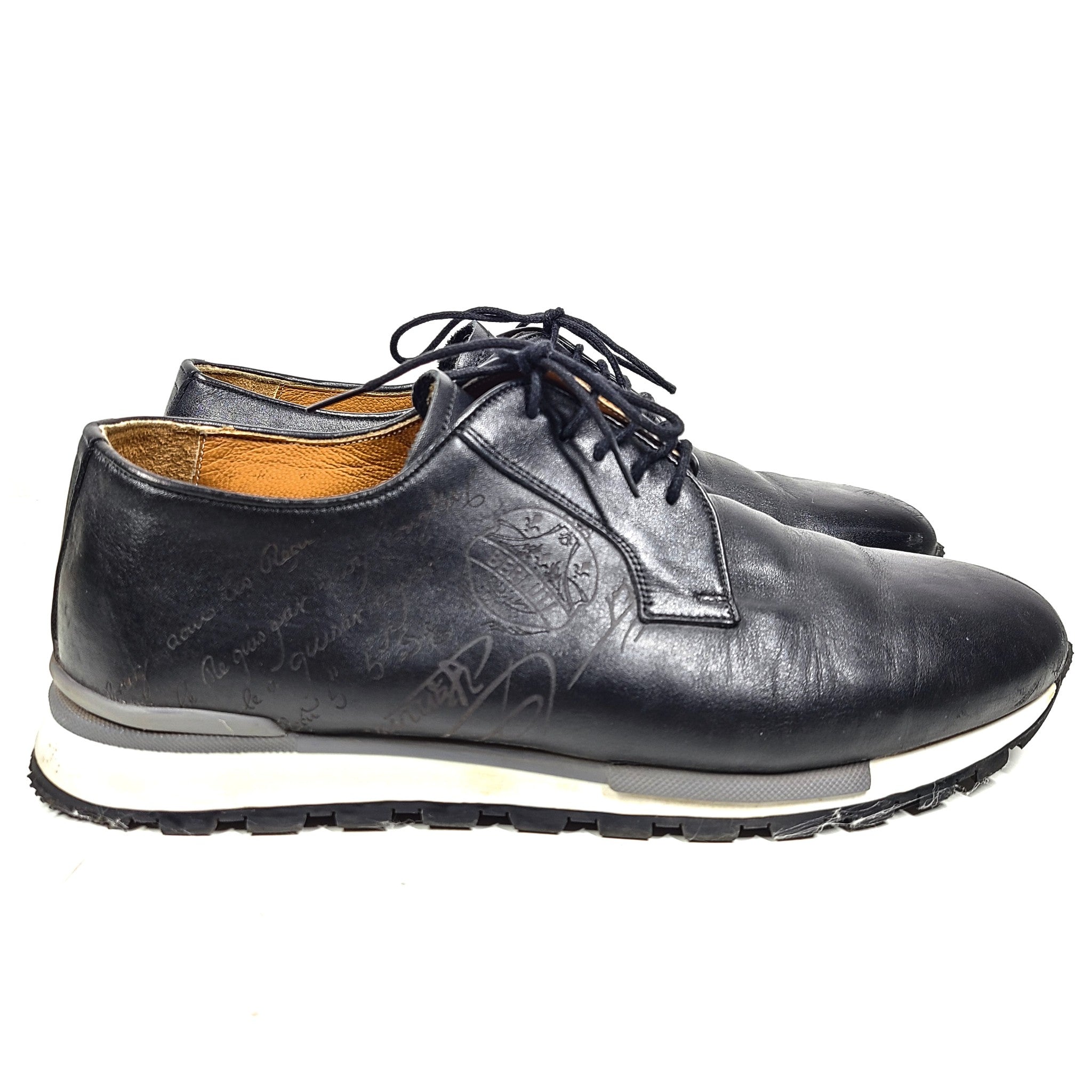Berluti Men's Fast Track Logo Embossed Leather Sneakers Black Sz 13 IT46