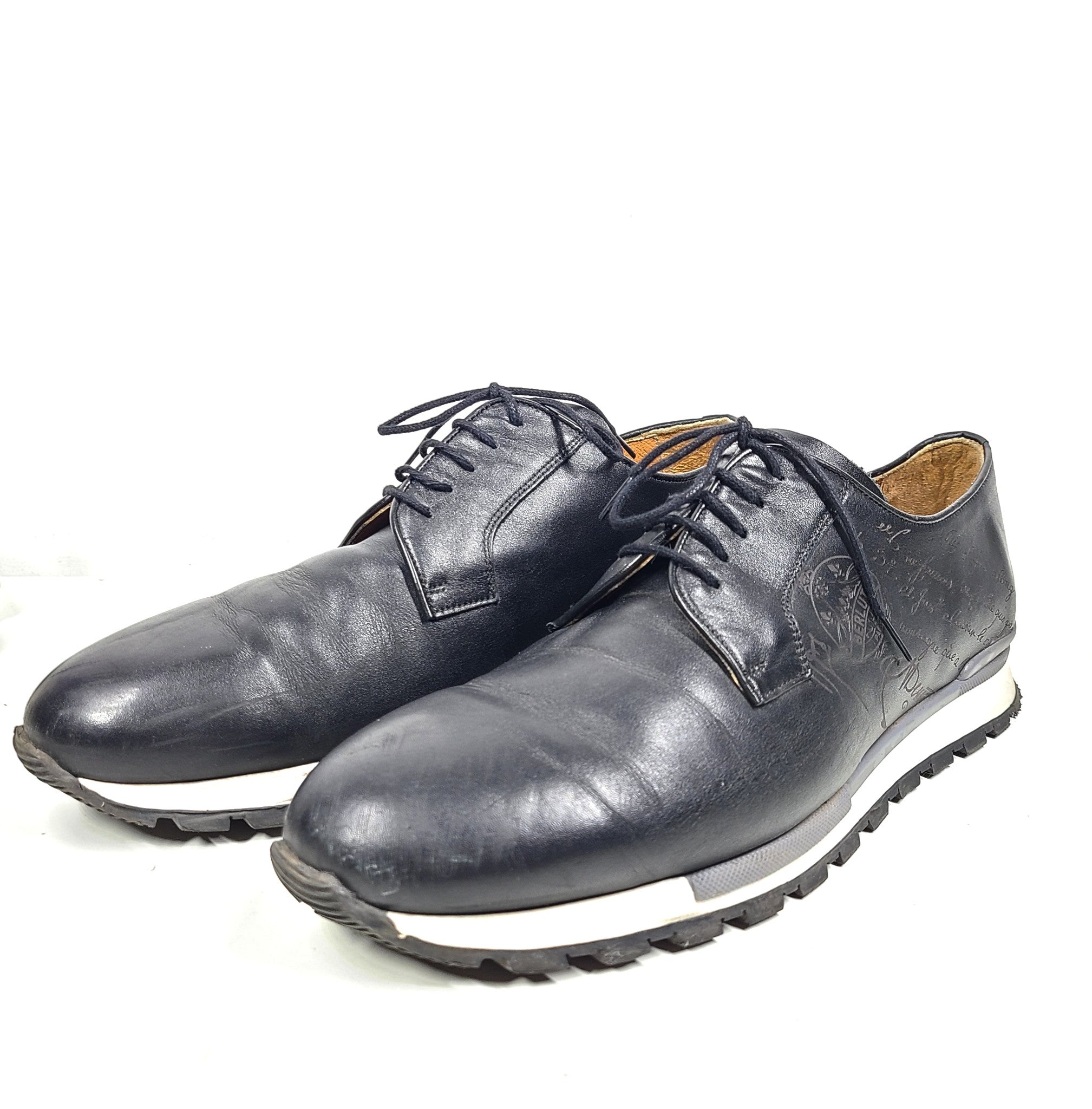Berluti Men's Fast Track Logo Embossed Leather Sneakers Black Sz 13 IT46