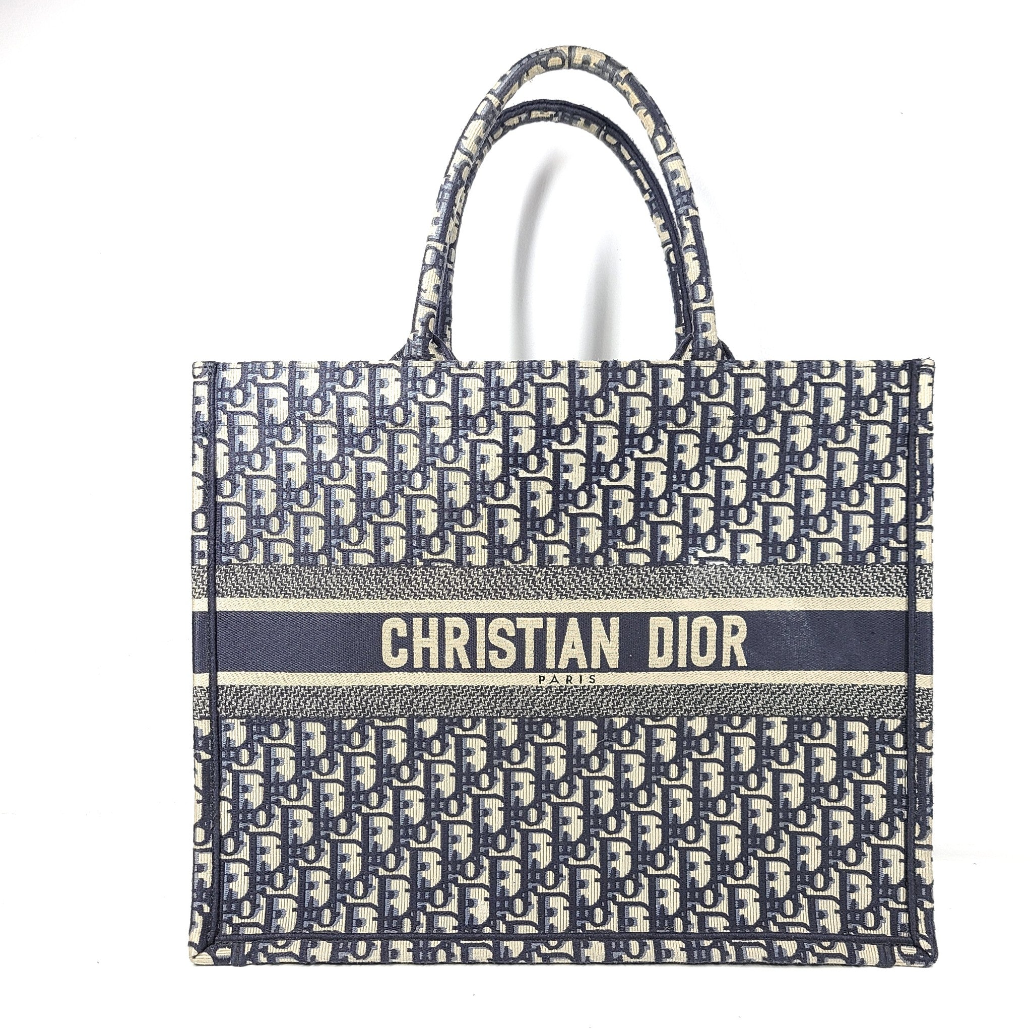 Christian Dior Large Book Tote Jacquard Oblique Embroidery Blue (42 x 35 x 18.5 cm)