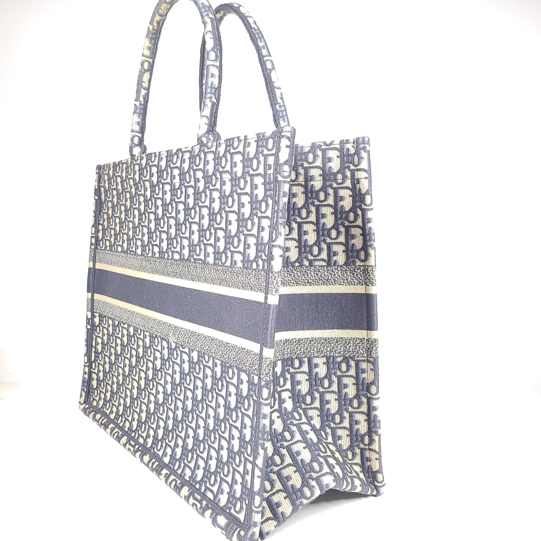 Christian Dior Large Book Tote Jacquard Oblique Embroidery Blue (42 x 35 x 18.5 cm)