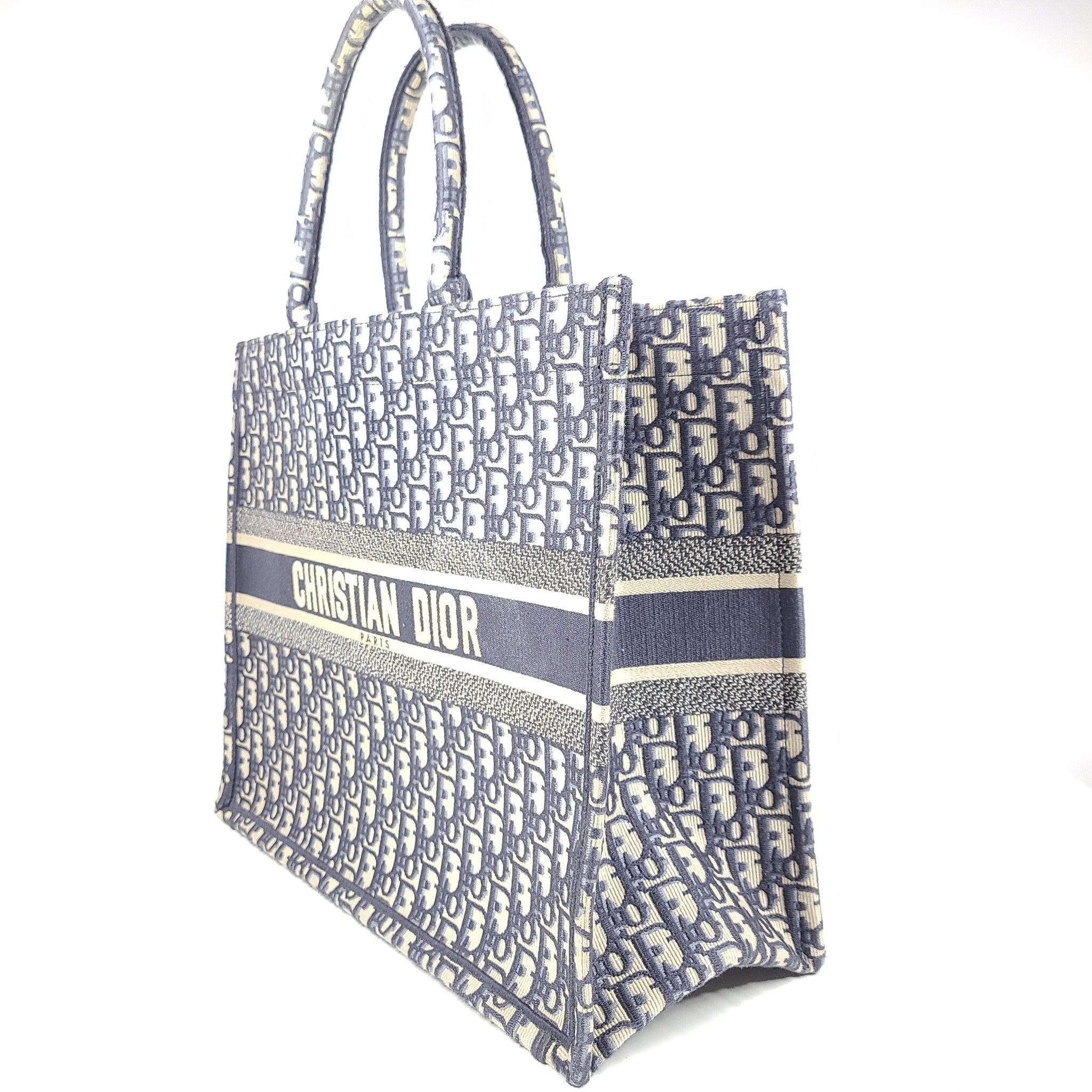 Christian Dior Large Book Tote Jacquard Oblique Embroidery Blue (42 x 35 x 18.5 cm)