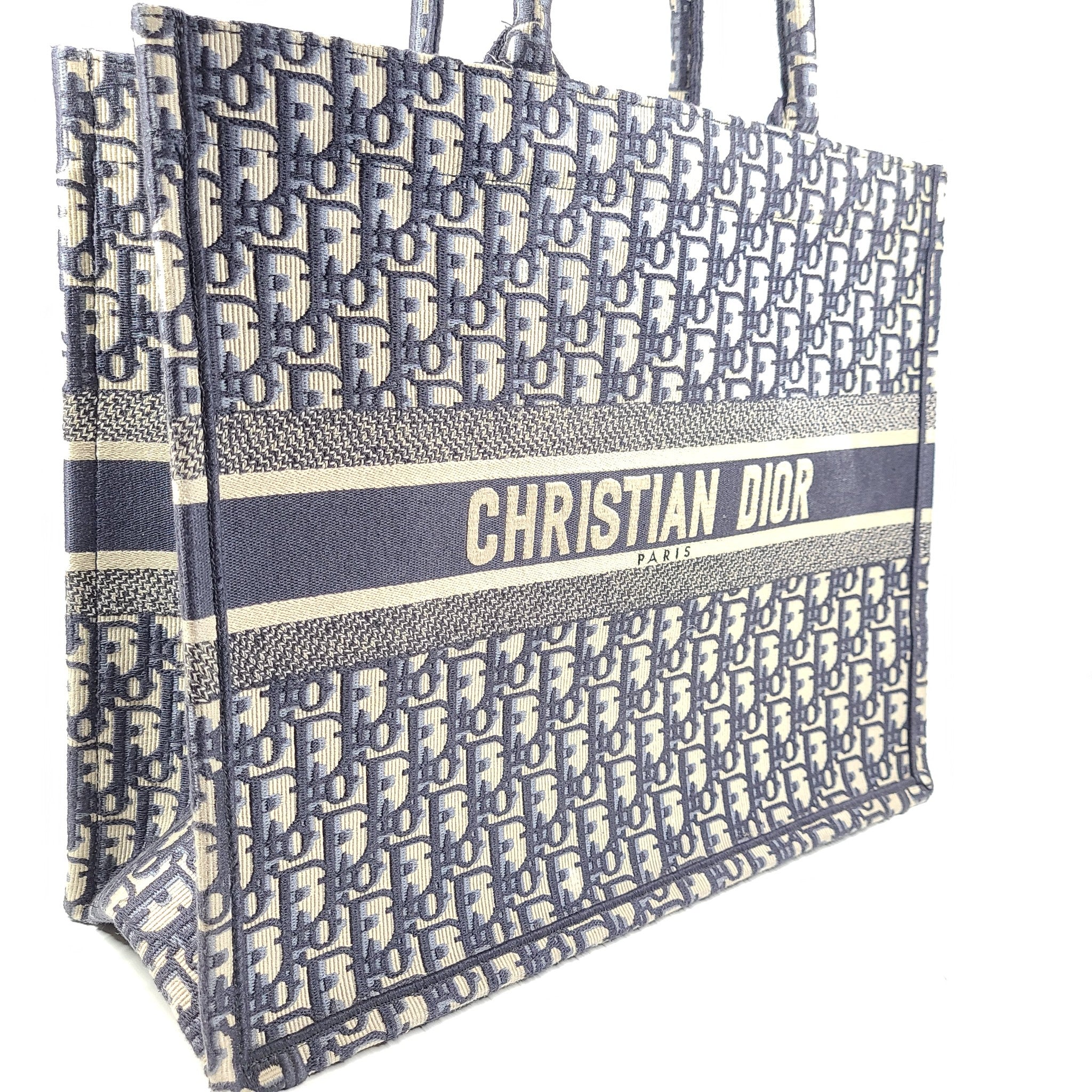 Christian Dior Large Book Tote Jacquard Oblique Embroidery Blue (42 x 35 x 18.5 cm)