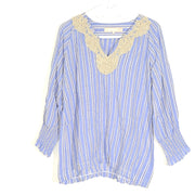 Valerie Khalfon Paris Designer Tunic with Lace Striped Blue Sz 8