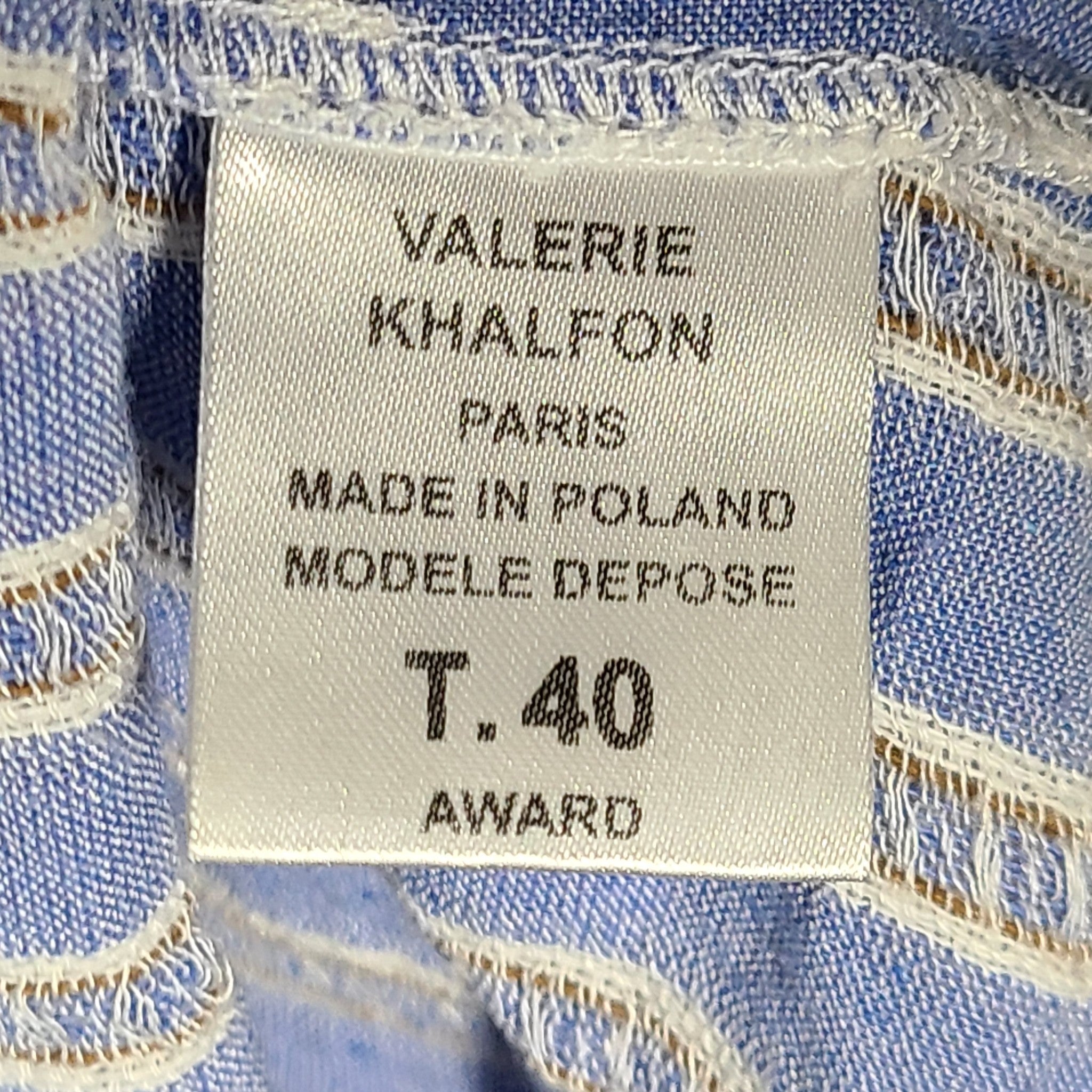 Valerie Khalfon Paris Designer Tunic with Lace Striped Blue Sz 8