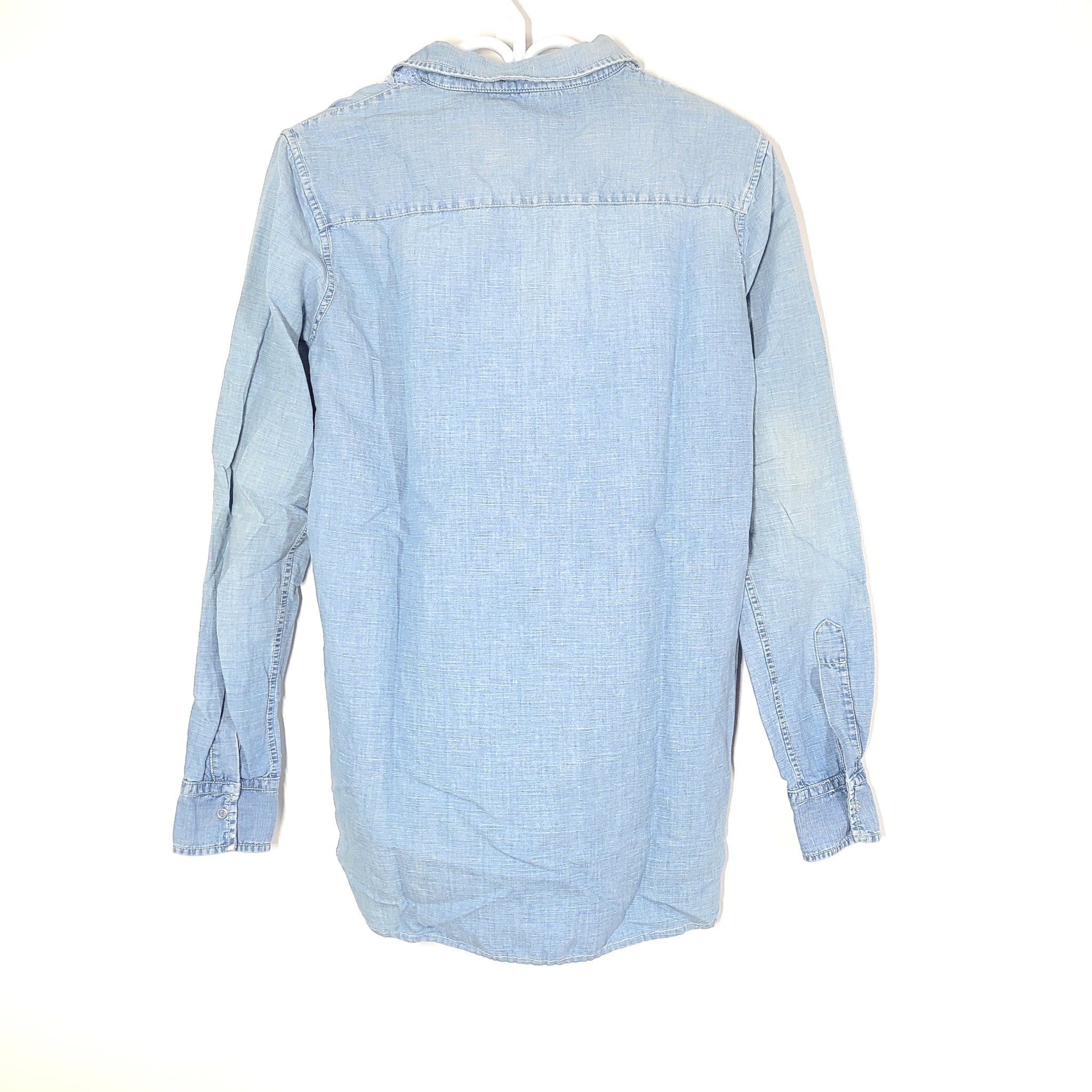 Authentic Ermanno Scervino Jeans Shirt Blouse Lace Detail Linen Denim Blue Sz 6