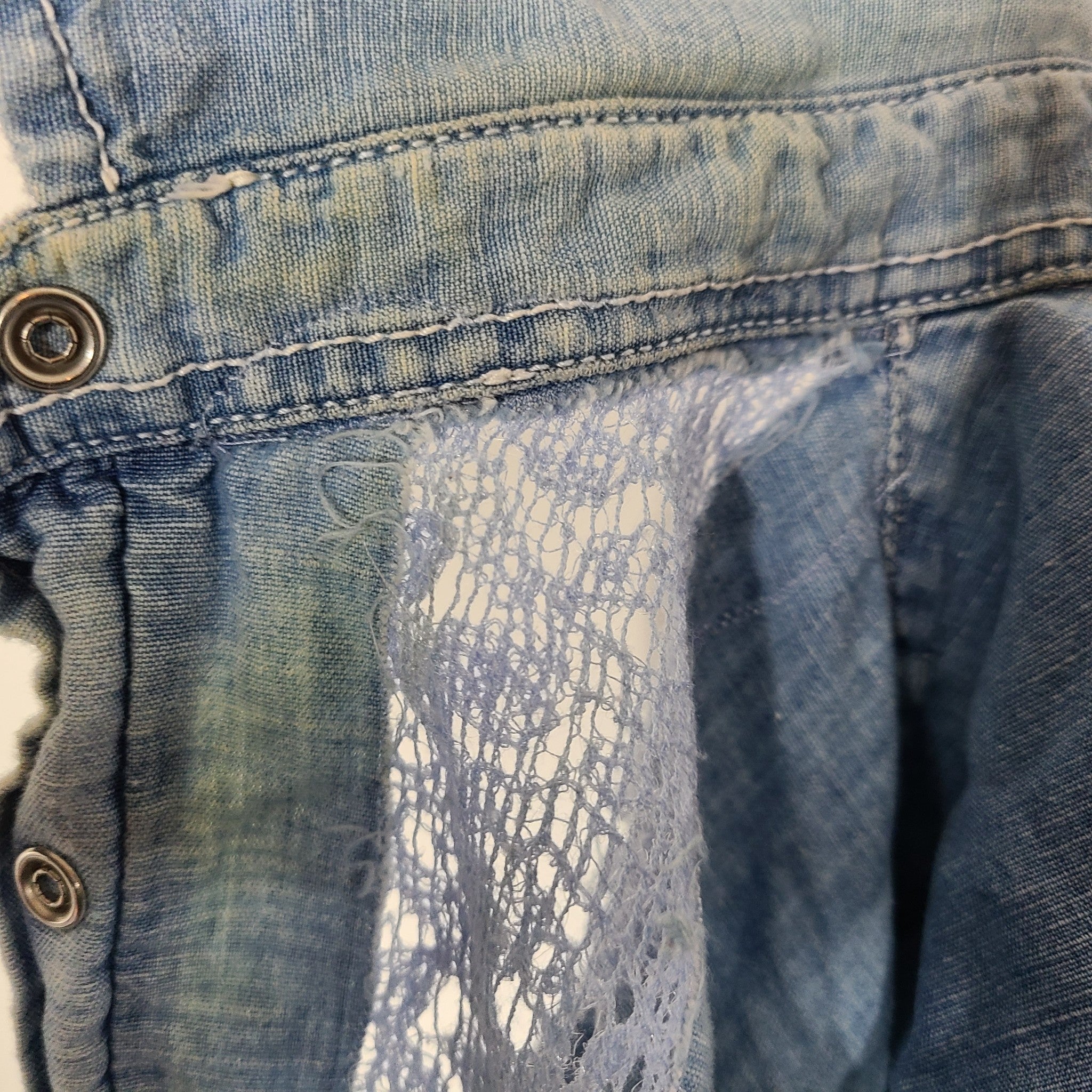 Authentic Ermanno Scervino Jeans Shirt Blouse Lace Detail Linen Denim Blue Sz 6