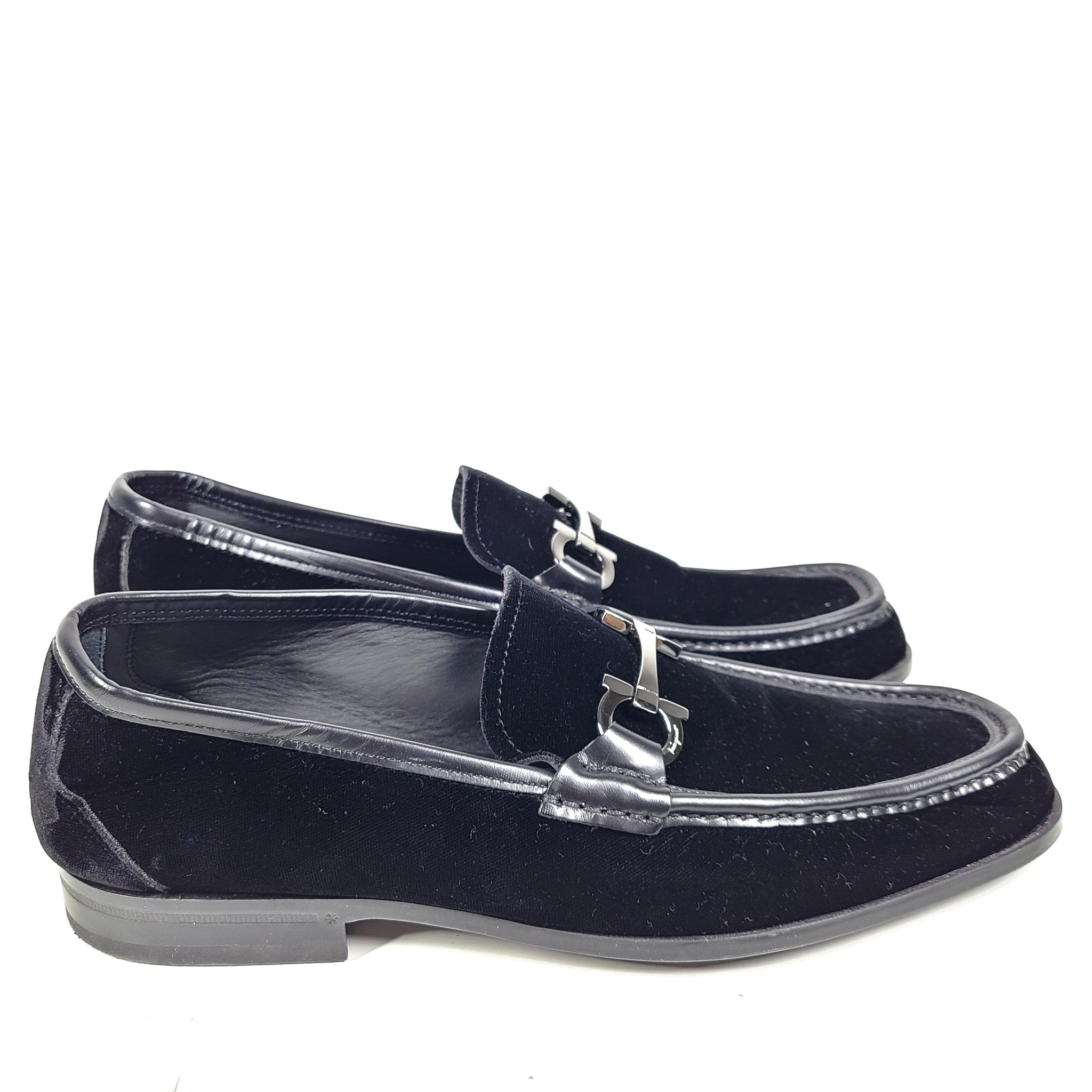 Salvatore Ferragamo Grandioso Velvet Double Gancini Bit Loafers Black US9.5 $970