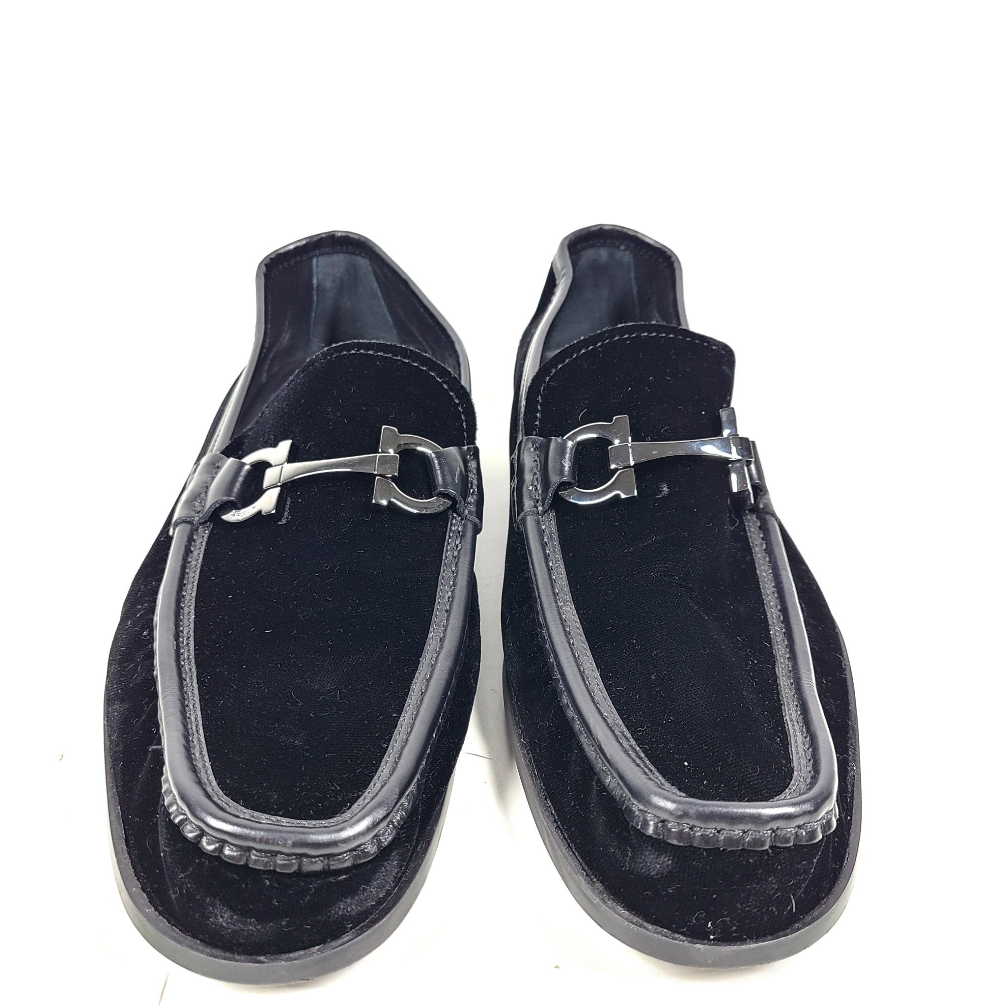 Salvatore Ferragamo Grandioso Velvet Double Gancini Bit Loafers Black US9.5 $970