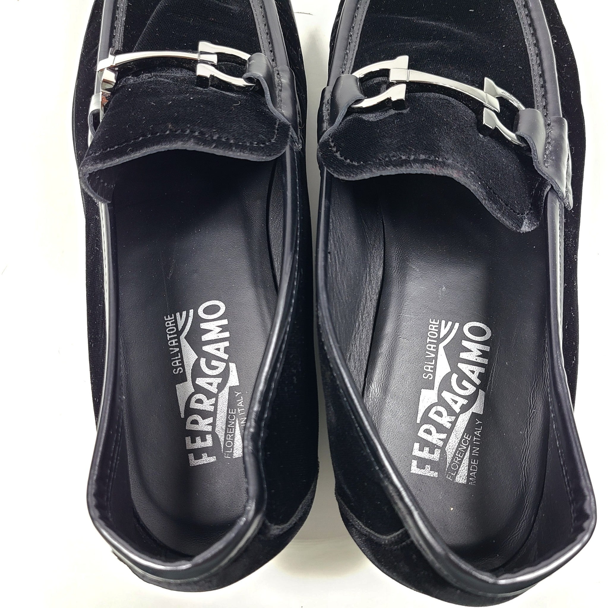 Salvatore Ferragamo Grandioso Velvet Double Gancini Bit Loafers Black US9.5 $970
