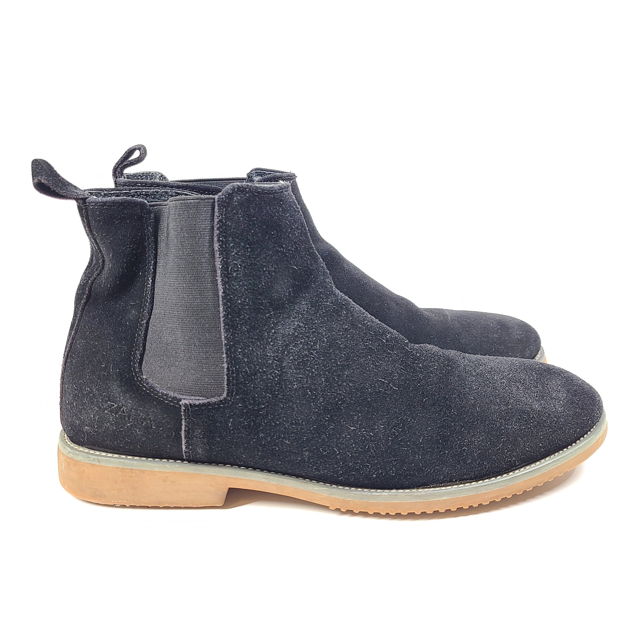 Zara Men's Suede Black Leather Boots #567-220 US8 Sz41