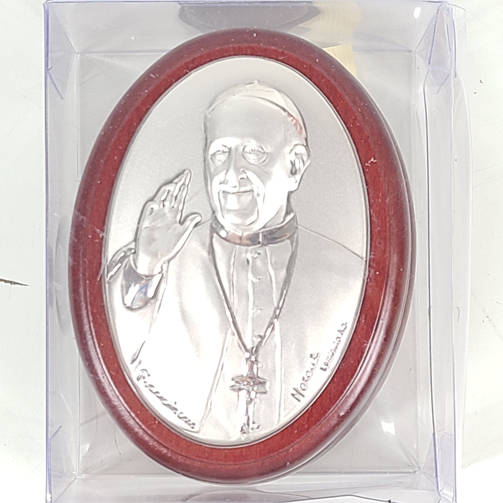 Pope Francis Oval Sterling Silver + Wood Icon Box + Rosary
