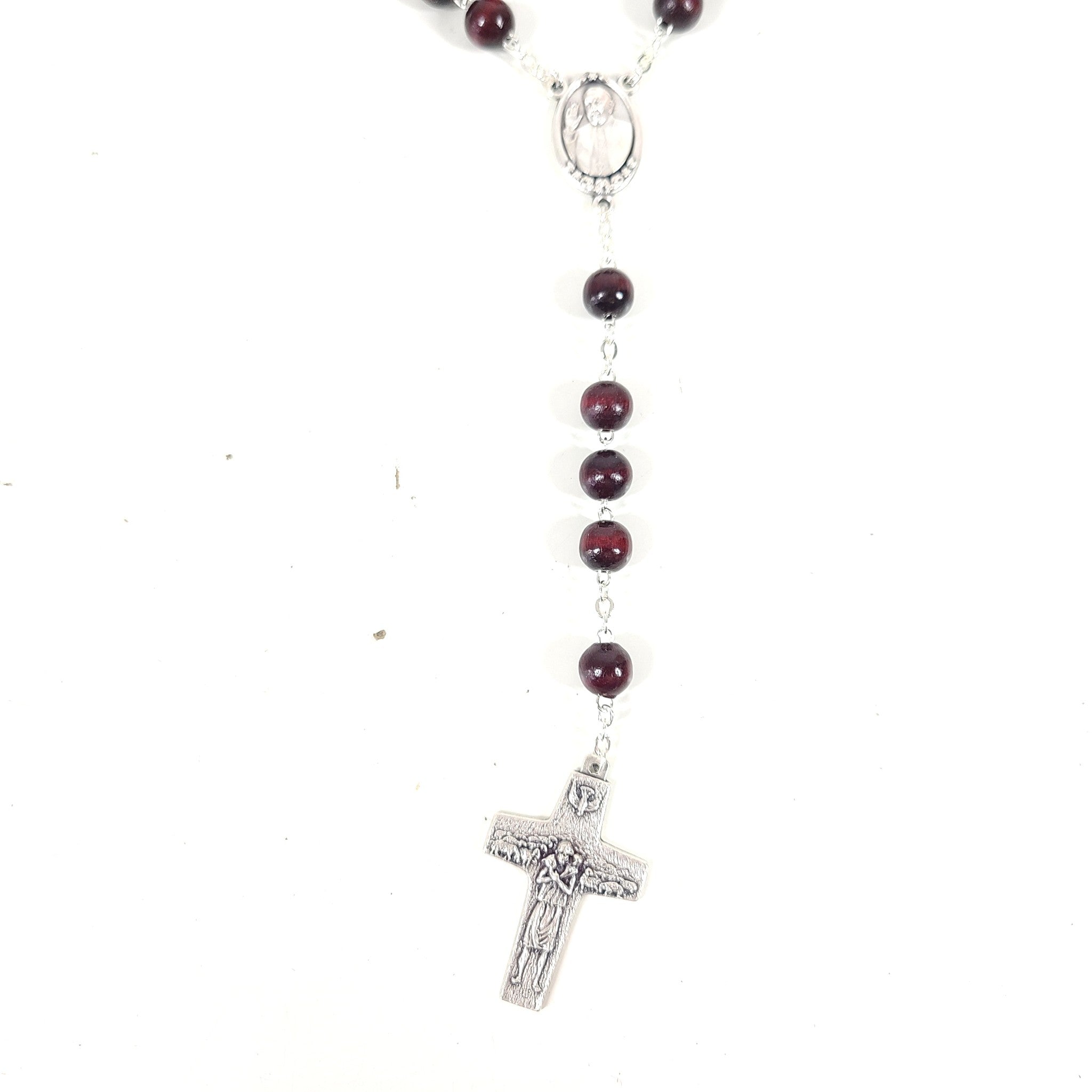 Pope Francis Oval Sterling Silver + Wood Icon Box + Rosary
