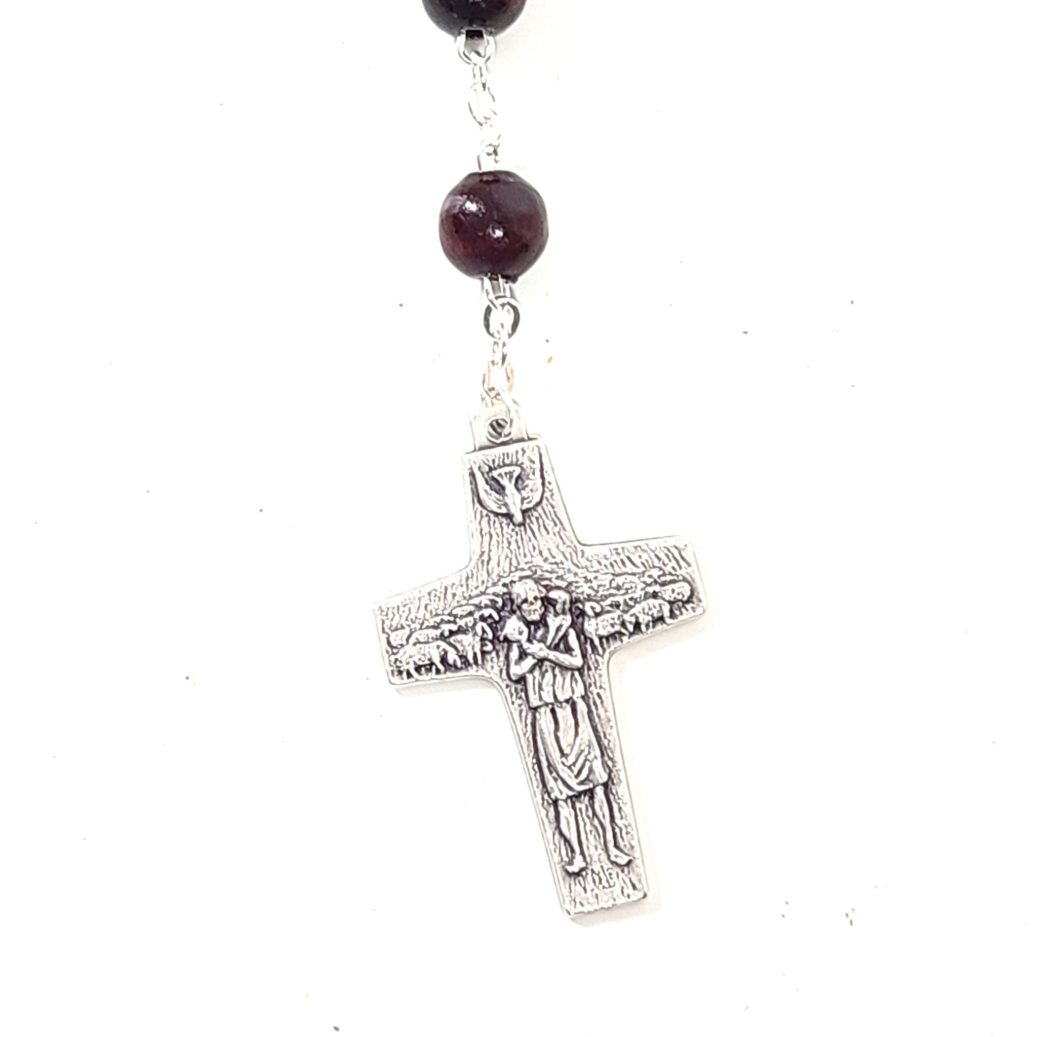 Pope Francis Oval Sterling Silver + Wood Icon Box + Rosary