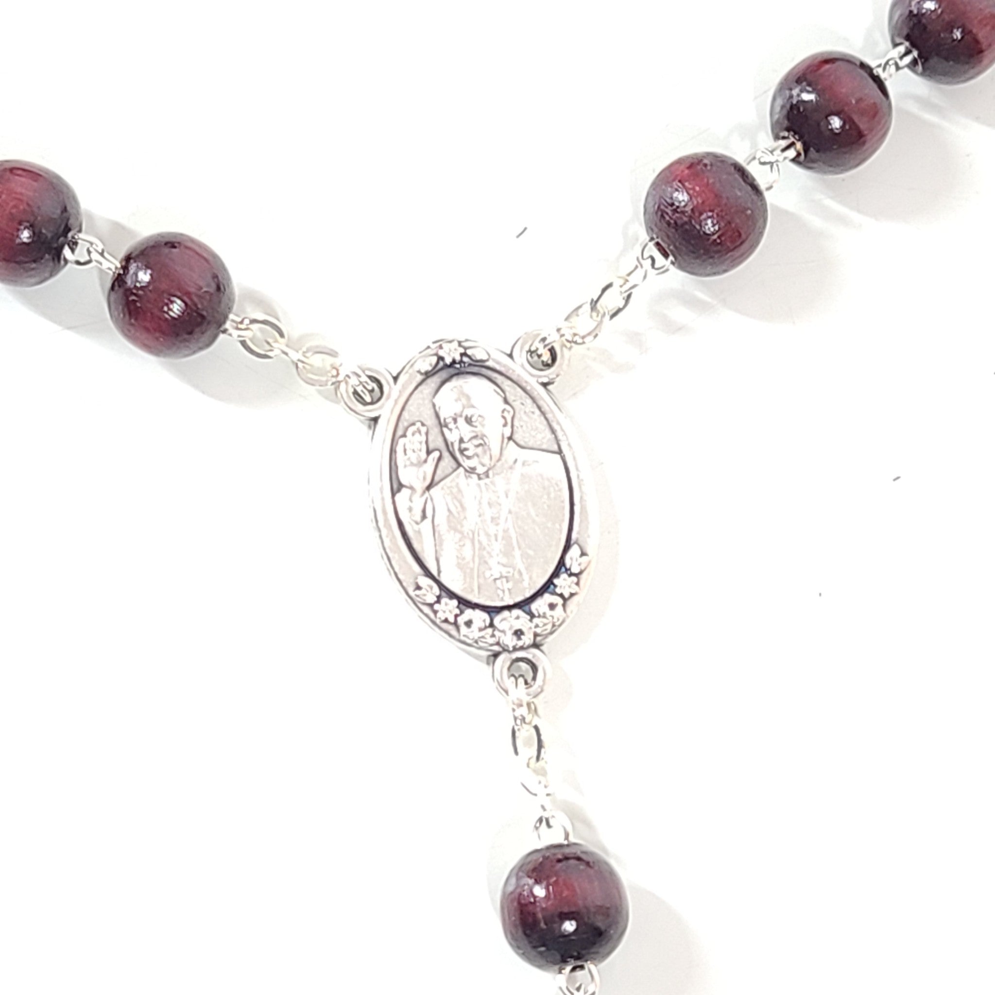 Pope Francis Oval Sterling Silver + Wood Icon Box + Rosary
