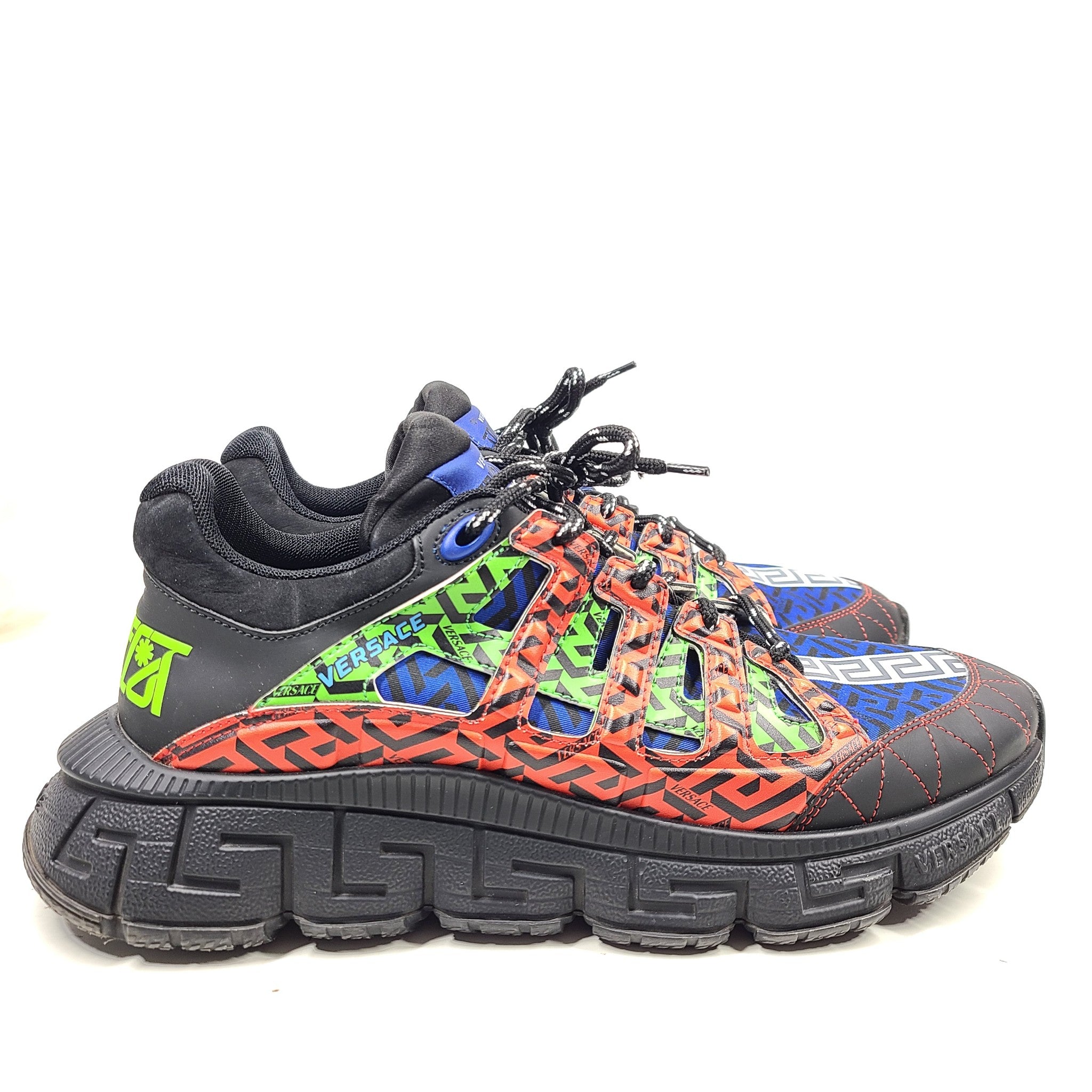 Versace Men's Sneakers Trigreca La Greca Signature Black Multi-Color Sz 10 IT43