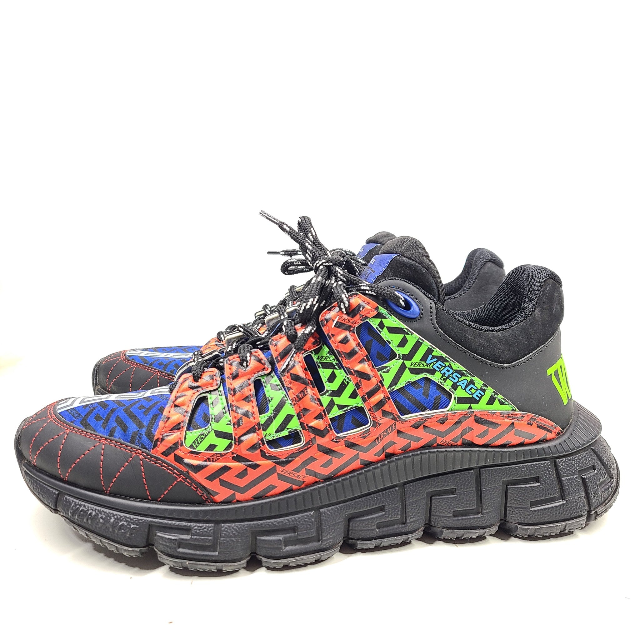 Versace Men's Sneakers Trigreca La Greca Signature Black Multi-Color Sz 10 IT43