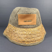 Steve Madden Bucket Hat w/ Plant Woven Brim Brown Beige One Size