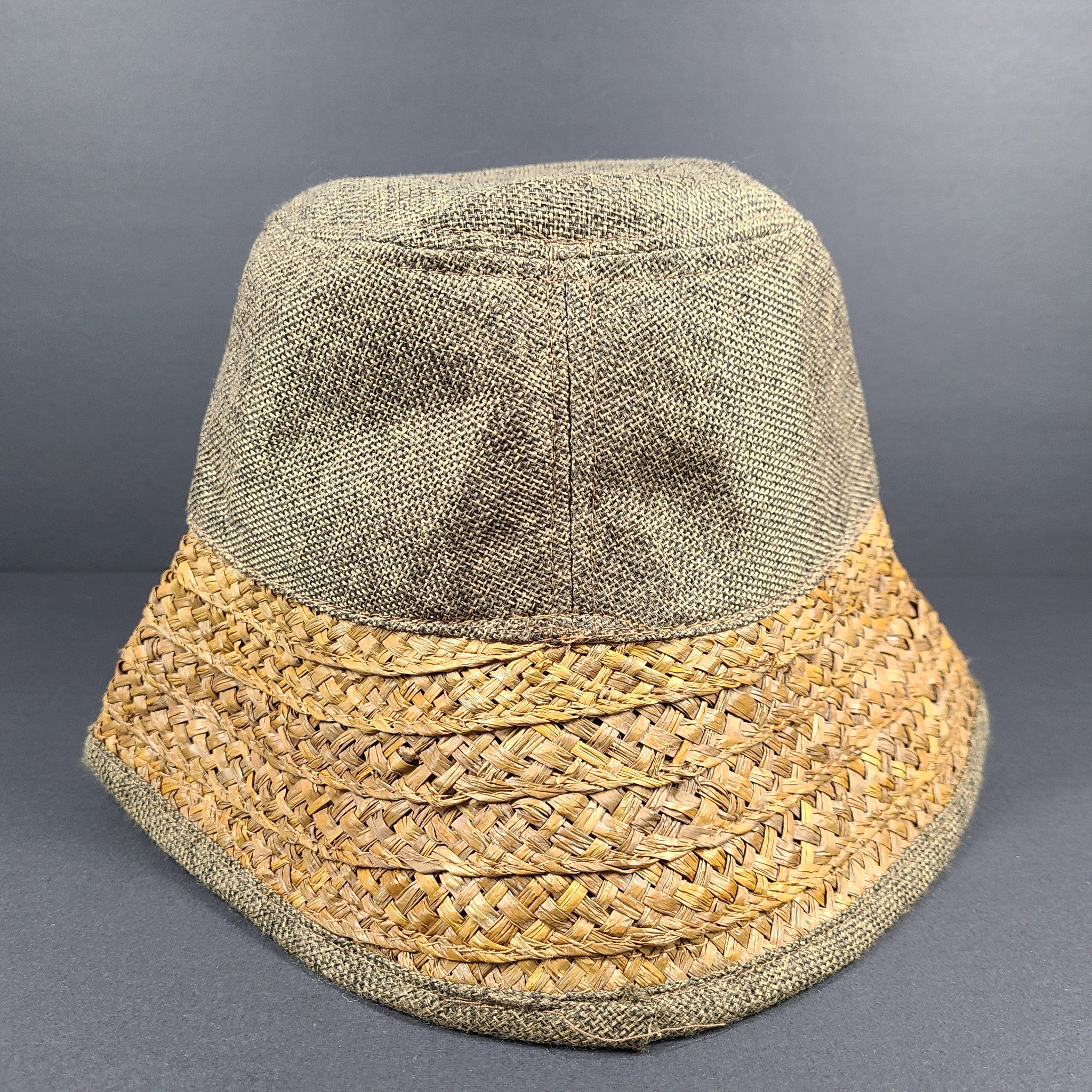 Steve Madden Bucket Hat w/ Plant Woven Brim Brown Beige One Size
