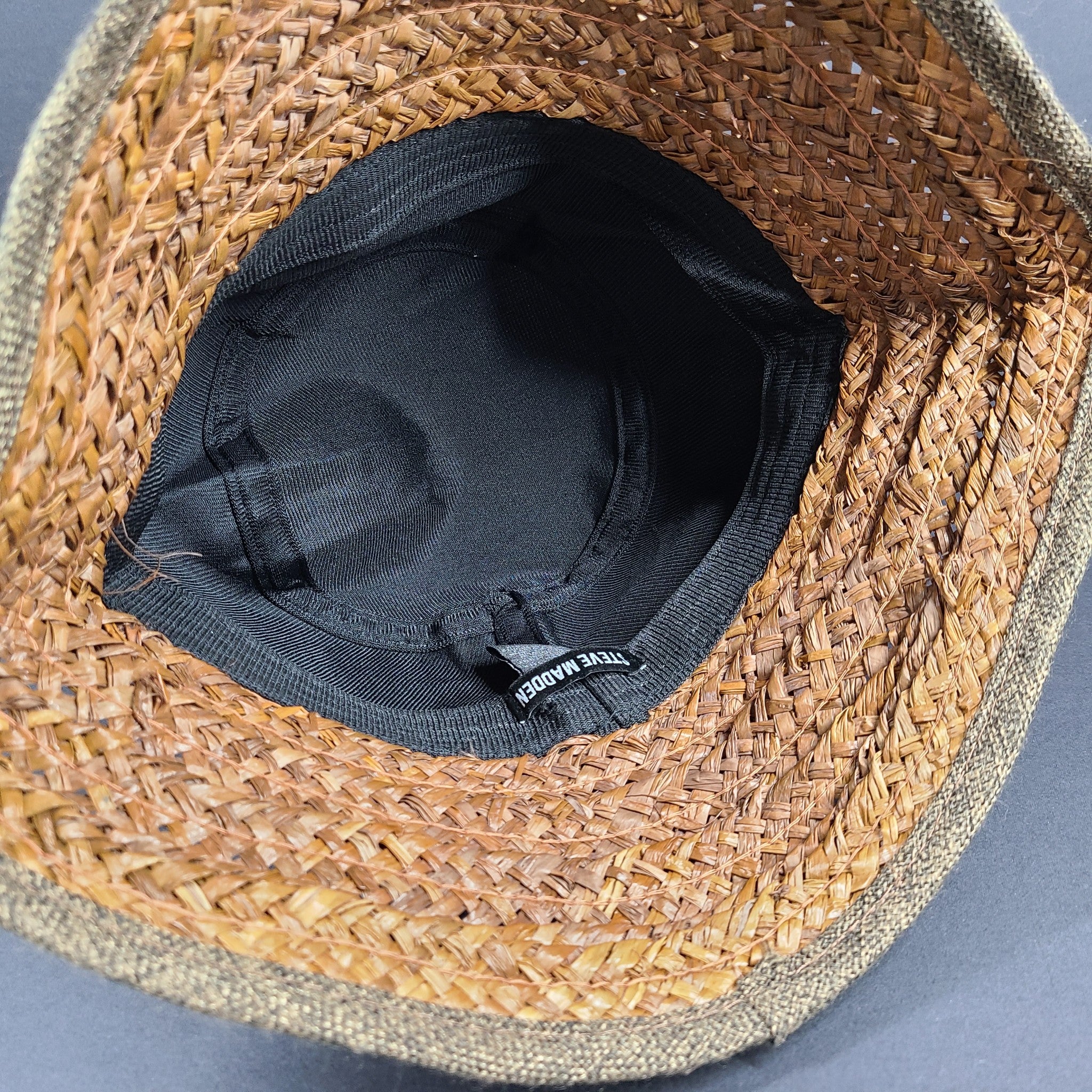 Steve Madden Bucket Hat w/ Plant Woven Brim Brown Beige One Size