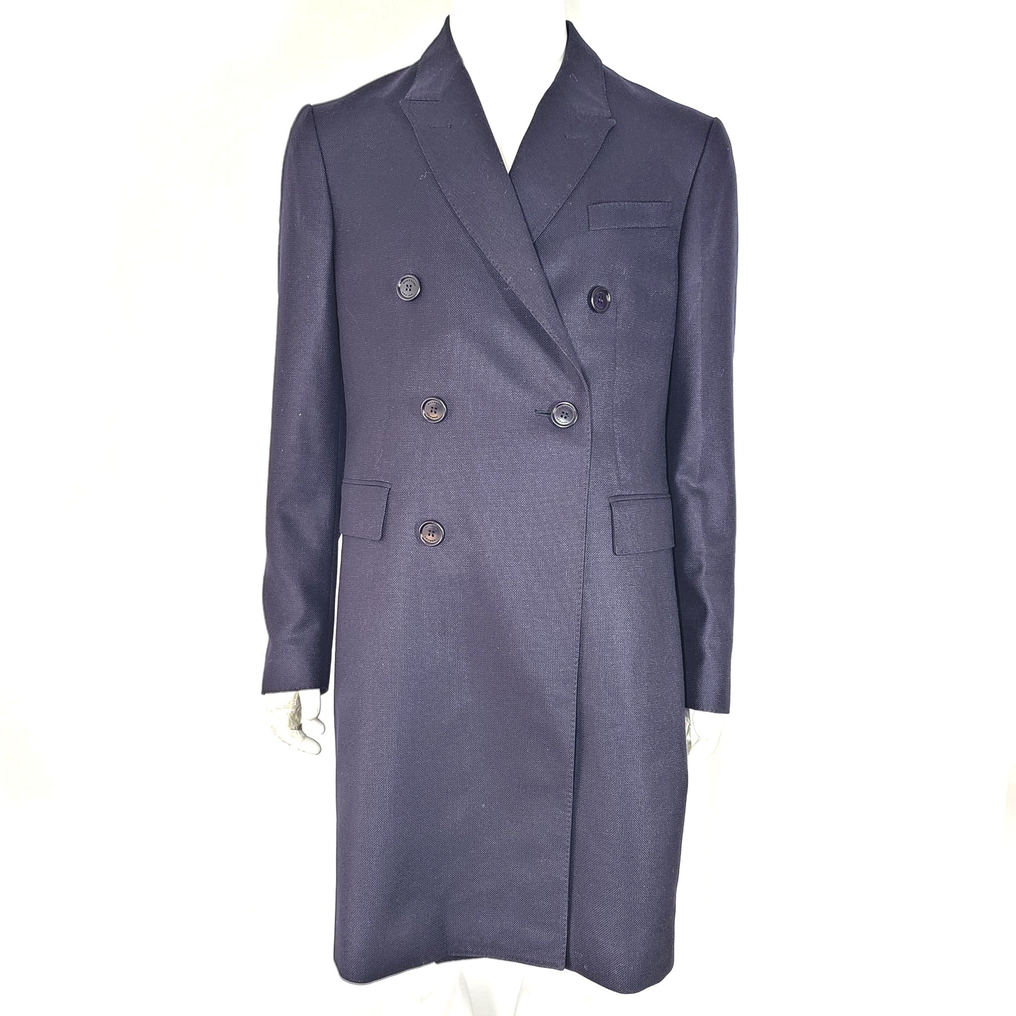 Burberry Men's Double Breasted Wool Coat Tailored Navy Blue Sz US 44 L