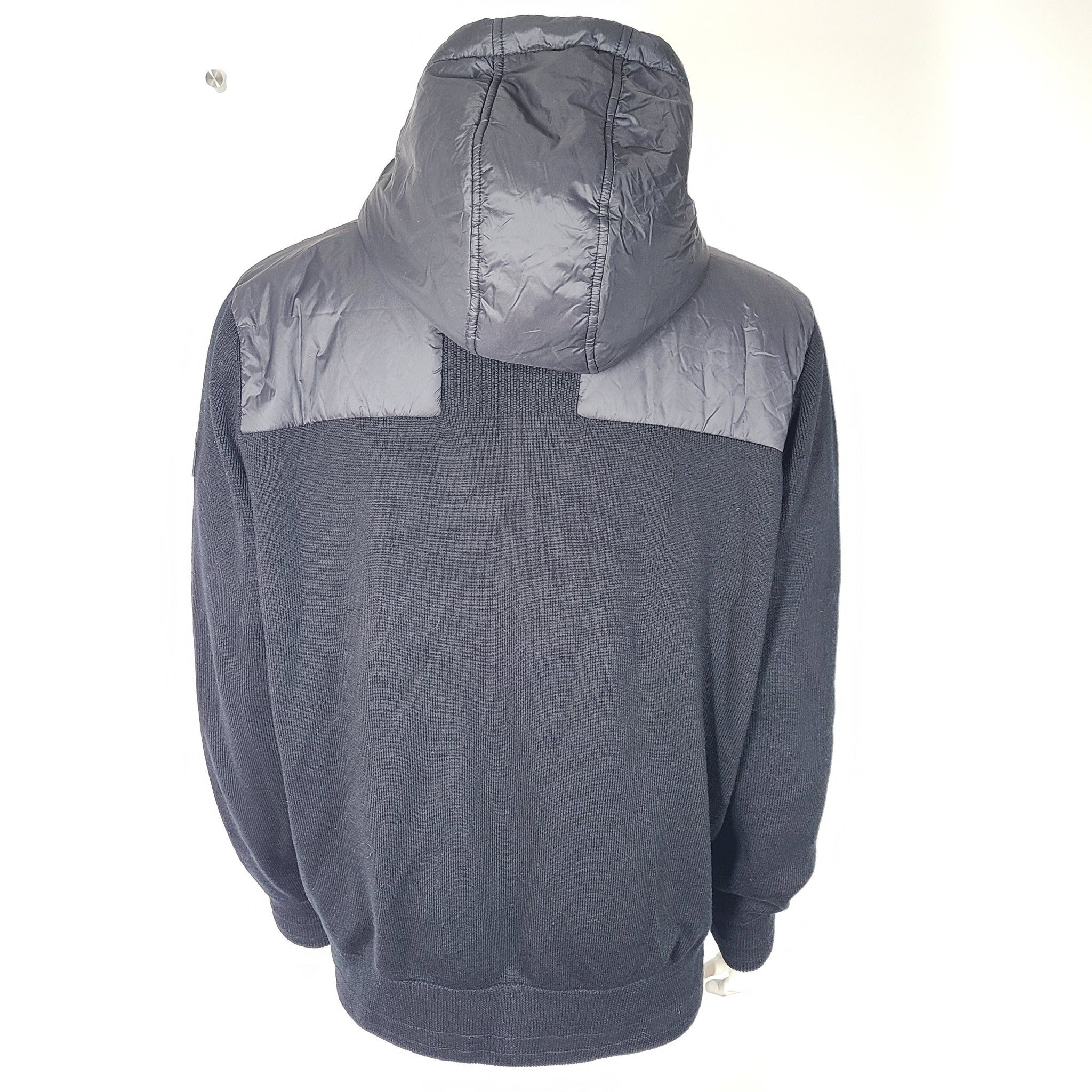 Hugo Boss Men's Nativo Mixed Media Hooded Sweater Jacket Wool Nylon Black Sz XXL