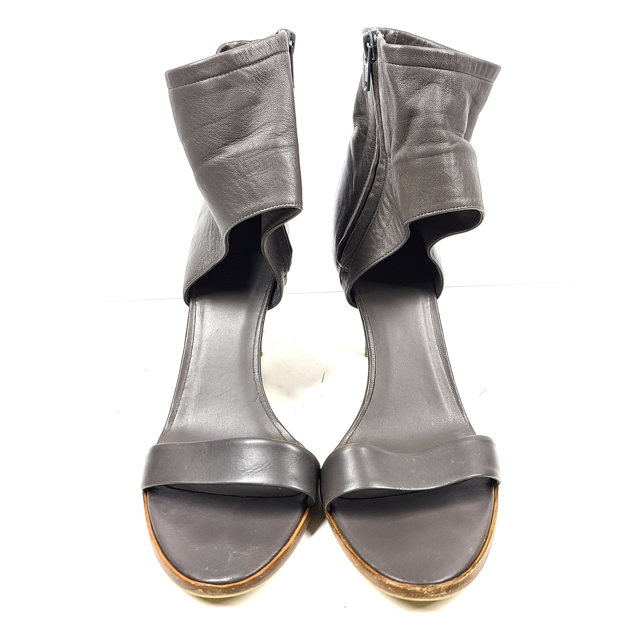 Vince Annalie Cuff Ankle Wrap Leather Sandals Heels Side Zip Gray US10