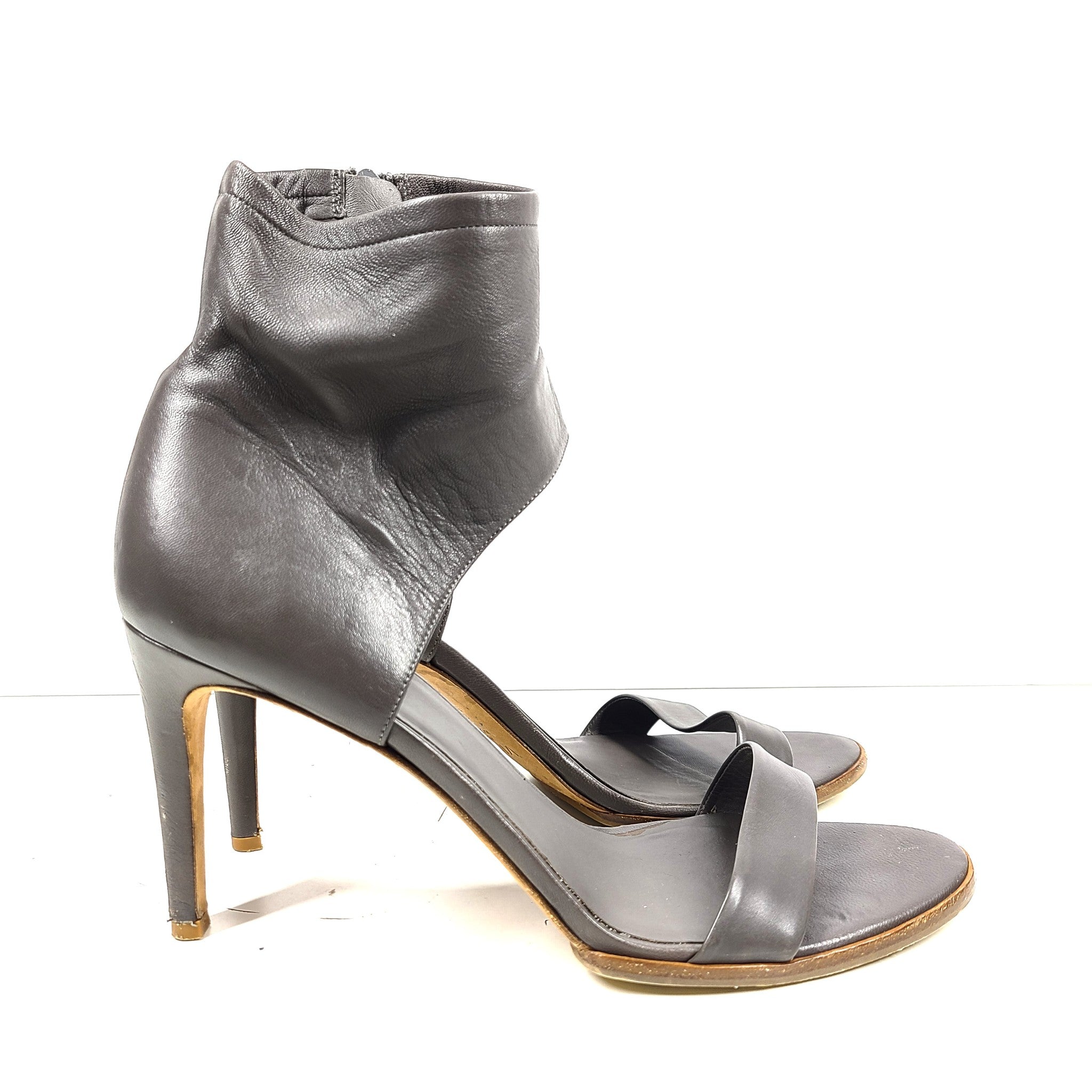 Vince Annalie Cuff Ankle Wrap Leather Sandals Heels Side Zip Gray US10