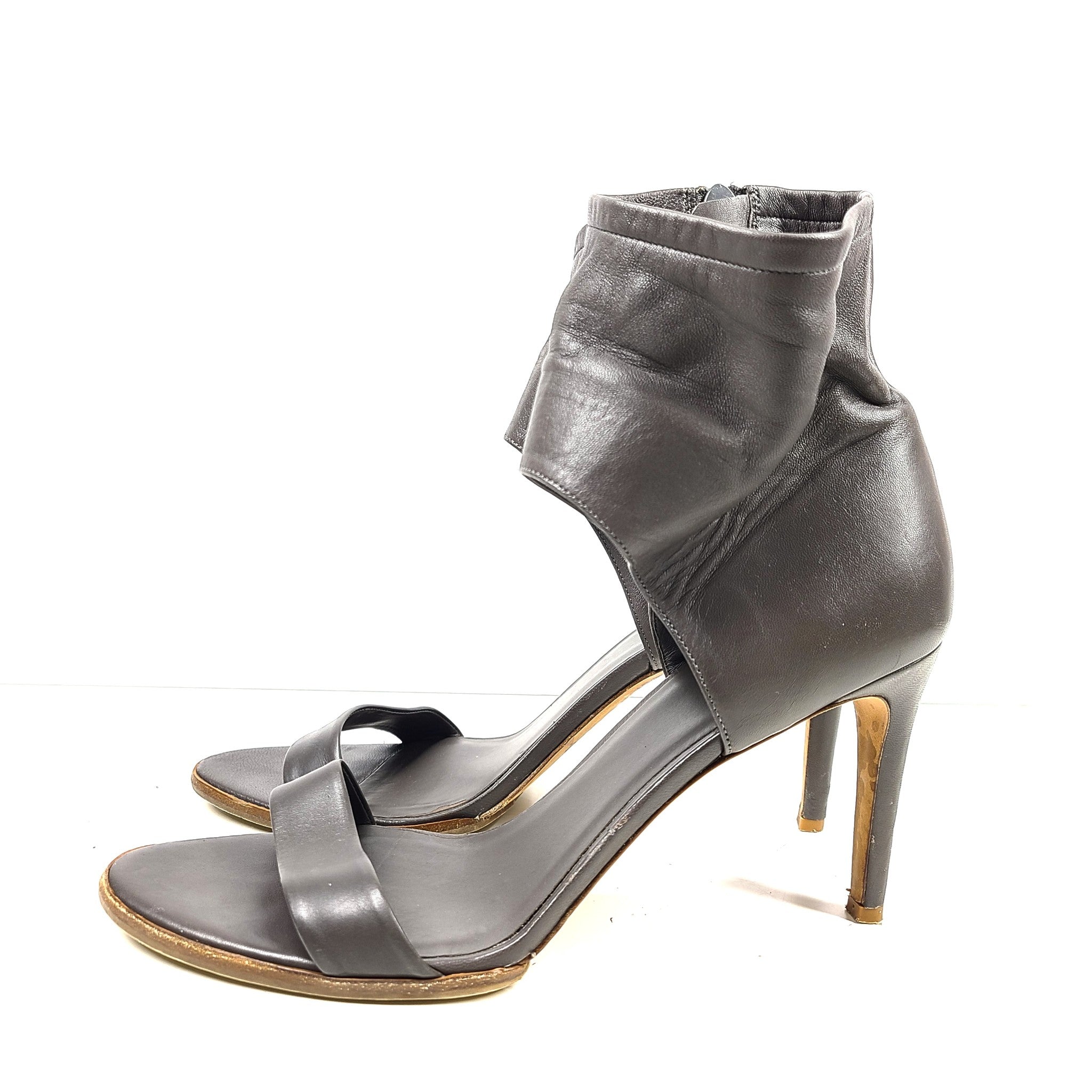 Vince Annalie Cuff Ankle Wrap Leather Sandals Heels Side Zip Gray US10