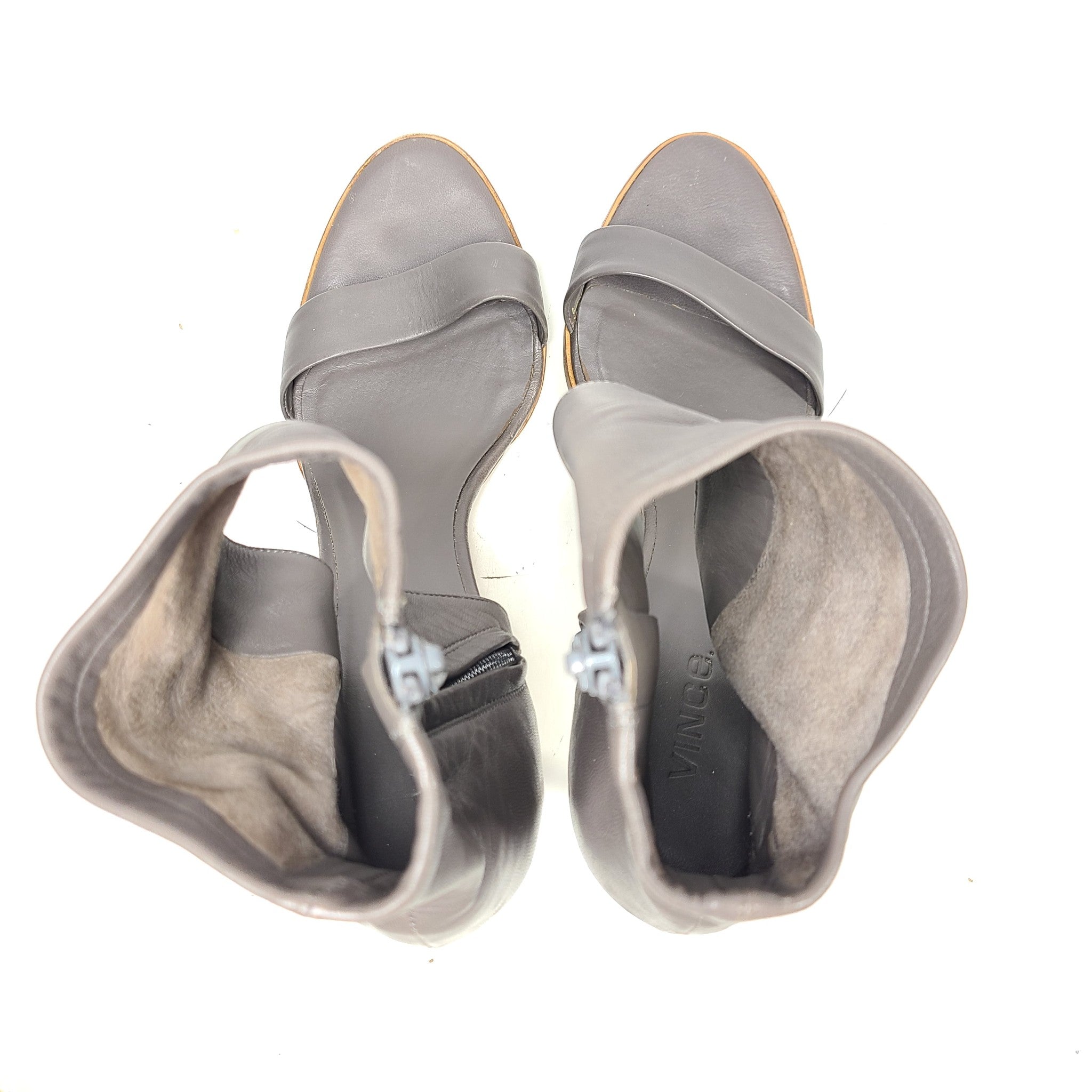 Vince Annalie Cuff Ankle Wrap Leather Sandals Heels Side Zip Gray US10