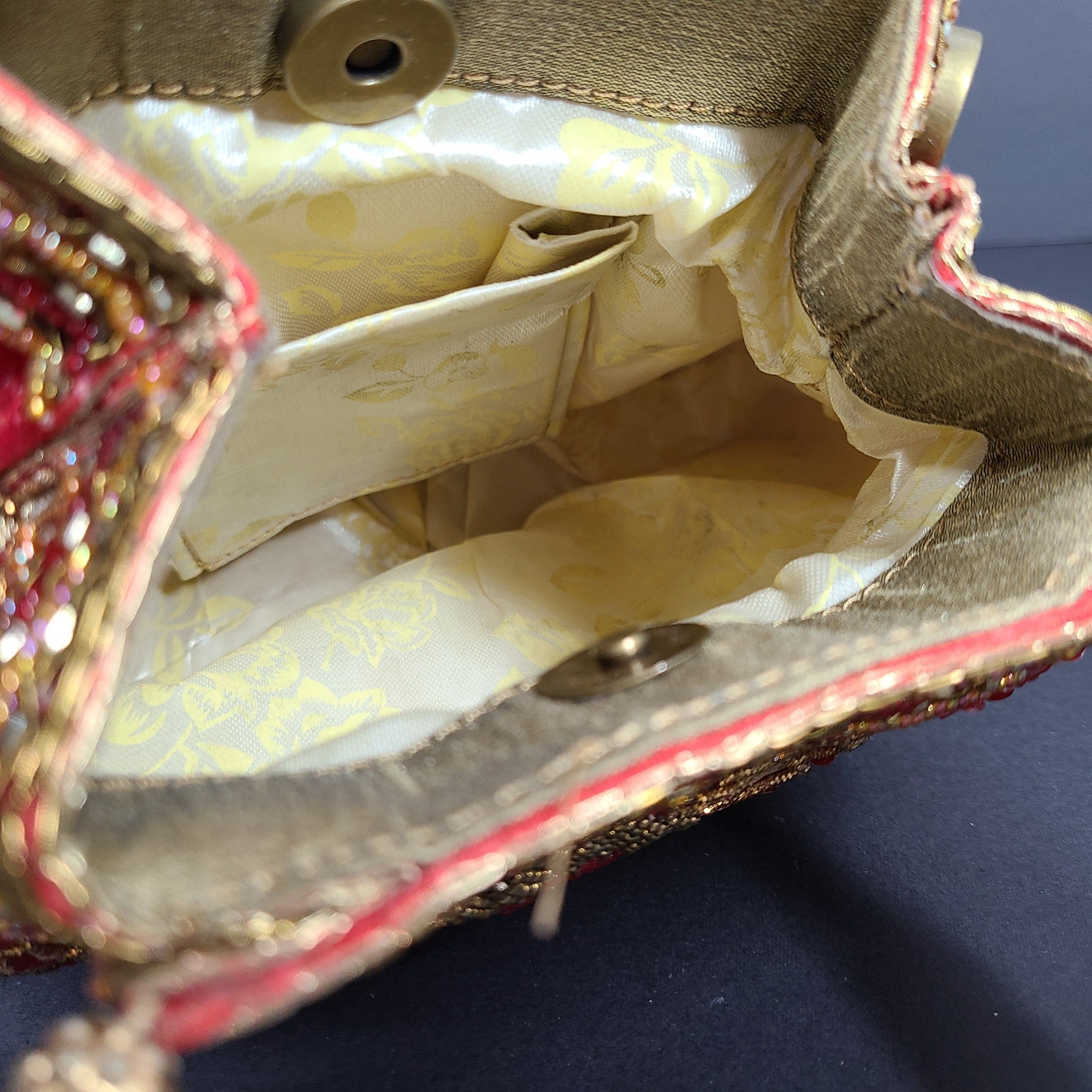 Indian Handmade Embroidered Clutch Purse Potli Bag Pouch w/ Handles Red Gold